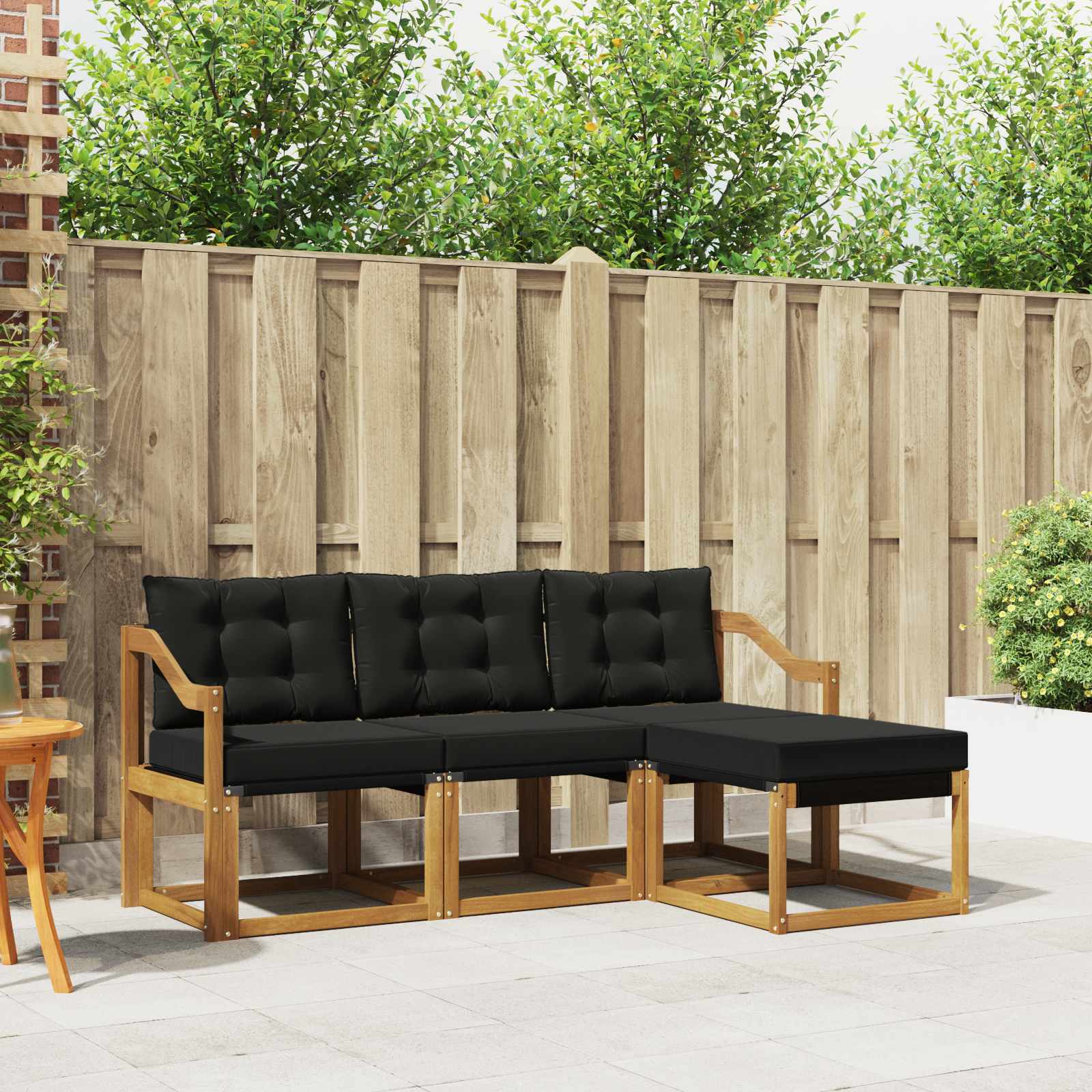 Buiten bankenset met kussen 4 pcs Natuurlijk en Zwart is nu te koop bij PeponiXL, paradijselijk wonen!