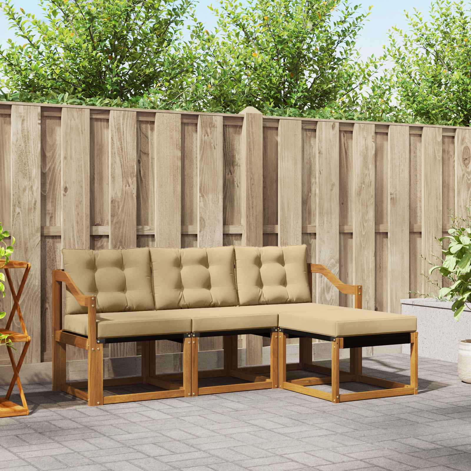 Buiten bankenset met kussen 4 pcs Natuurlijk en Beige is nu te koop bij PeponiXL, paradijselijk wonen!