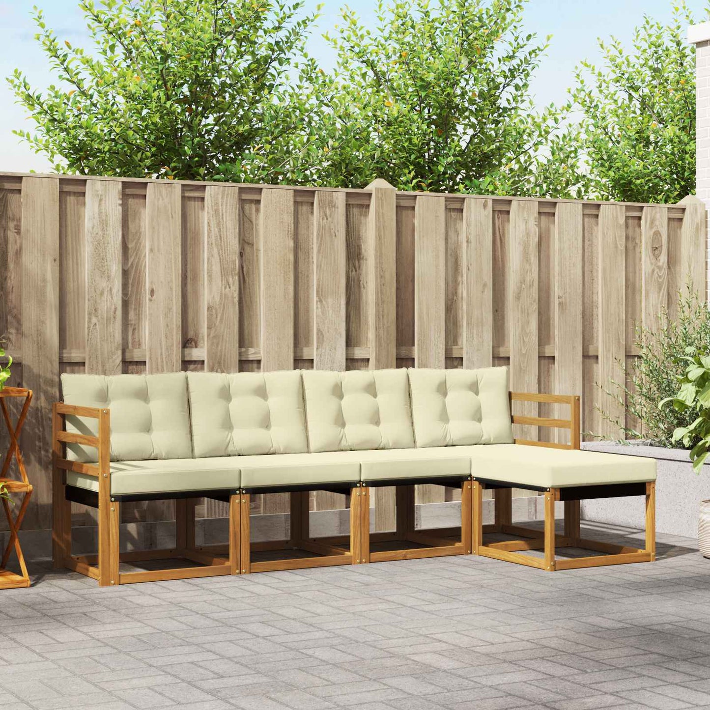 Buiten bankenset met kussen 5 pcs Natuurlijk en Crème is nu te koop bij PeponiXL, paradijselijk wonen!