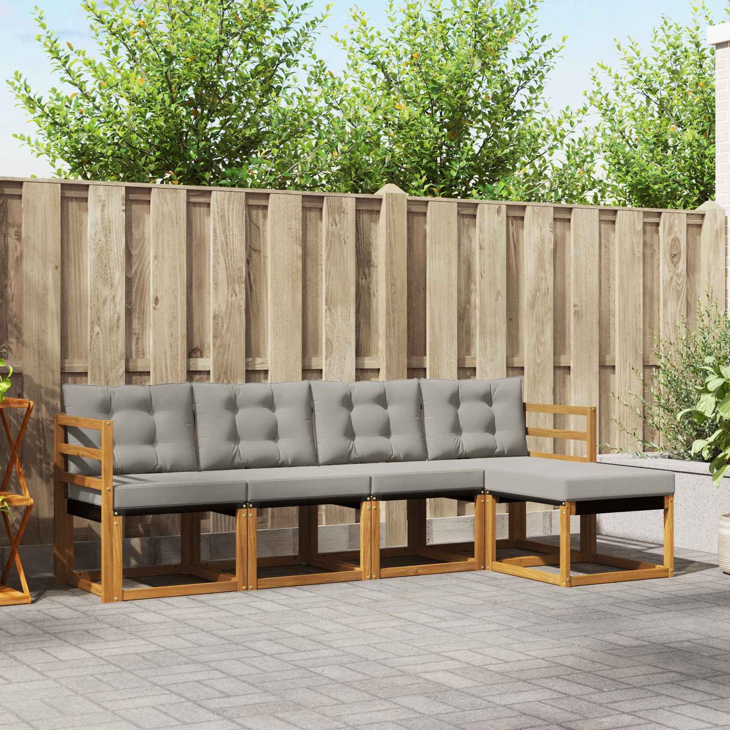 Buiten bankenset met kussen 5 pcs Natuurlijk en Lichtgrijs is nu te koop bij PeponiXL, paradijselijk wonen!