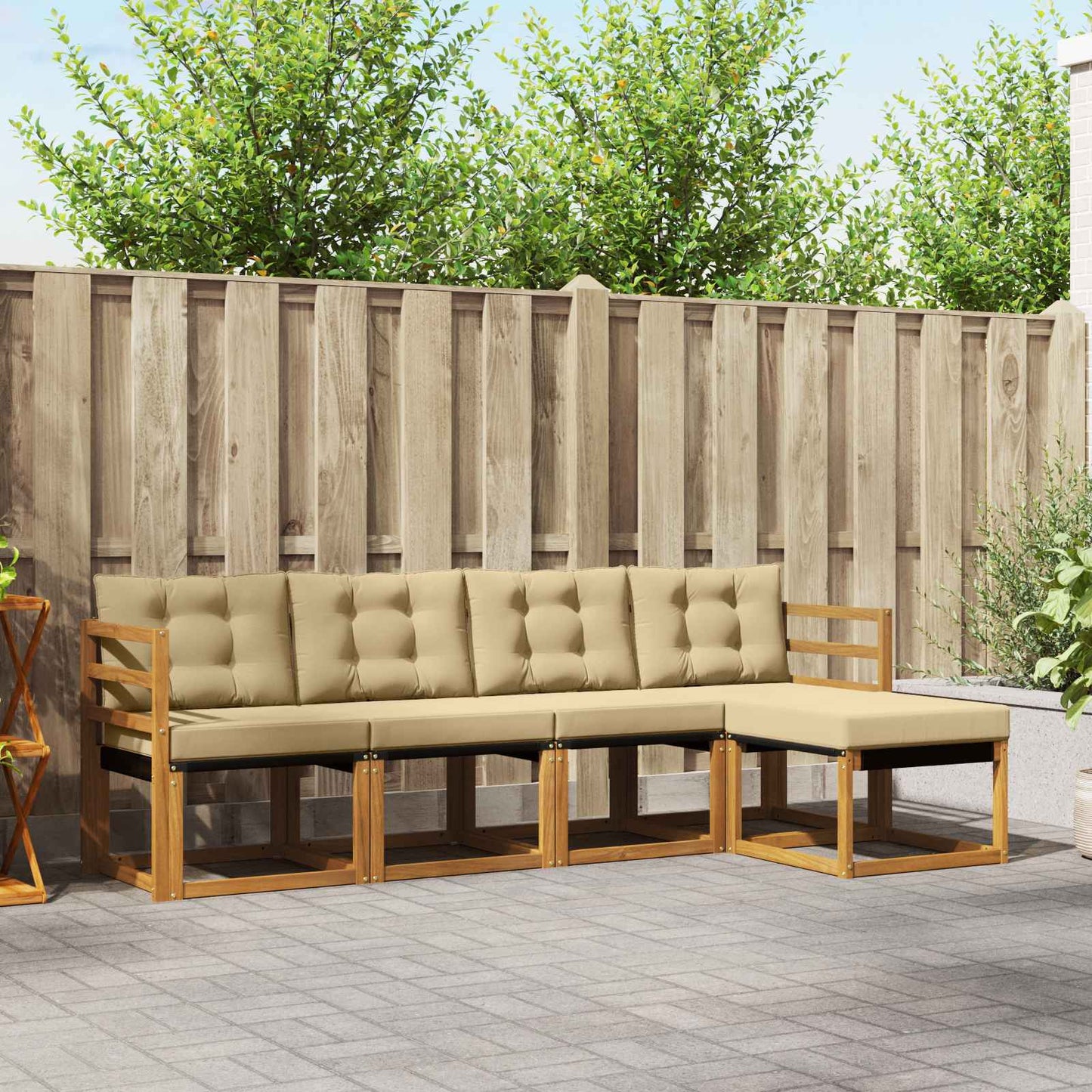 Buiten bankenset met kussen 5 pcs Natuurlijk en Beige is nu te koop bij PeponiXL, paradijselijk wonen!