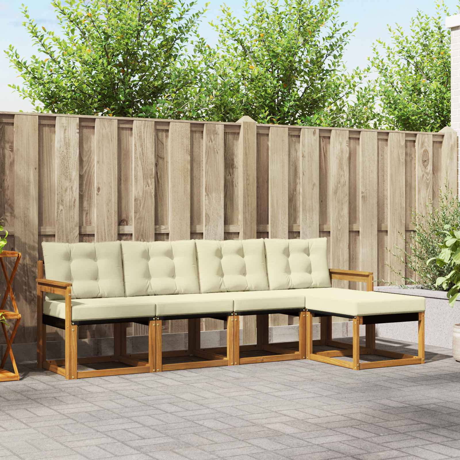 Buiten bankenset met kussen 5 pcs Natuurlijk en Crème is nu te koop bij PeponiXL, paradijselijk wonen!
