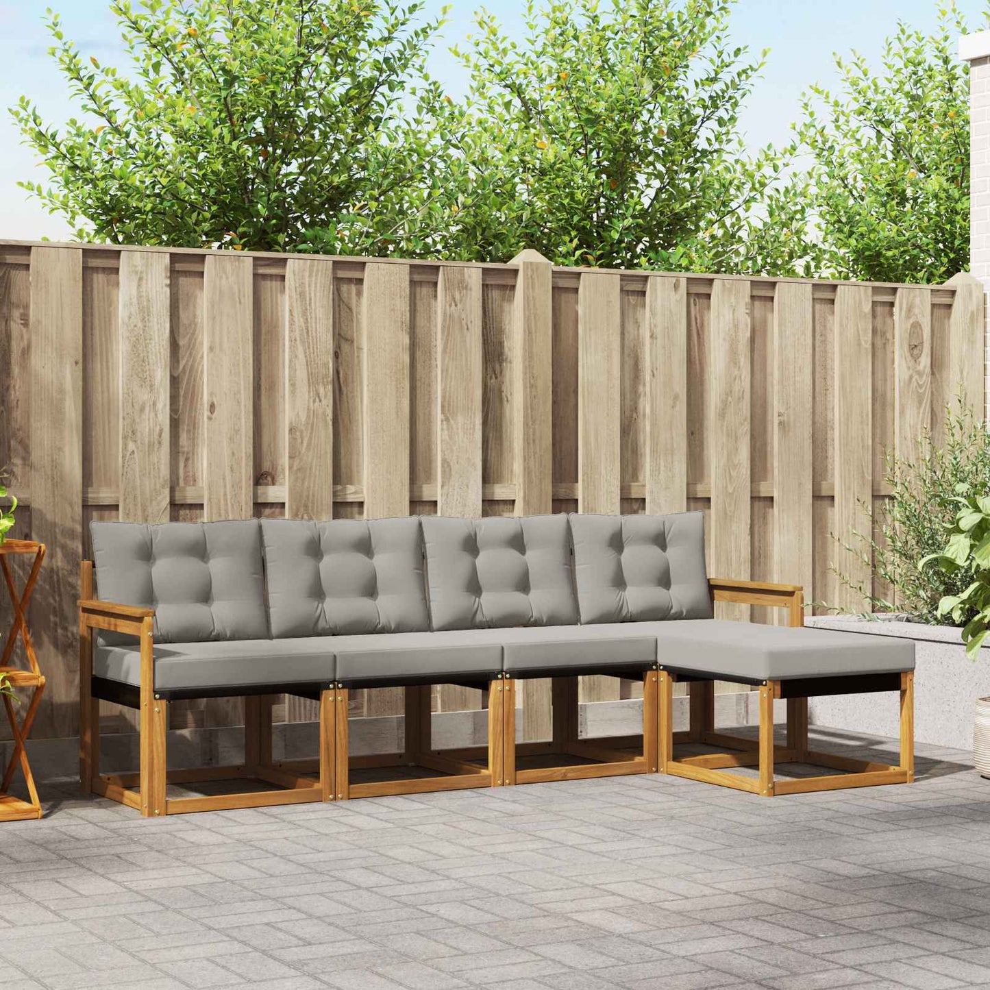 Buiten bankenset met kussen 5 pcs Natuurlijk en Lichtgrijs is nu te koop bij PeponiXL, paradijselijk wonen!