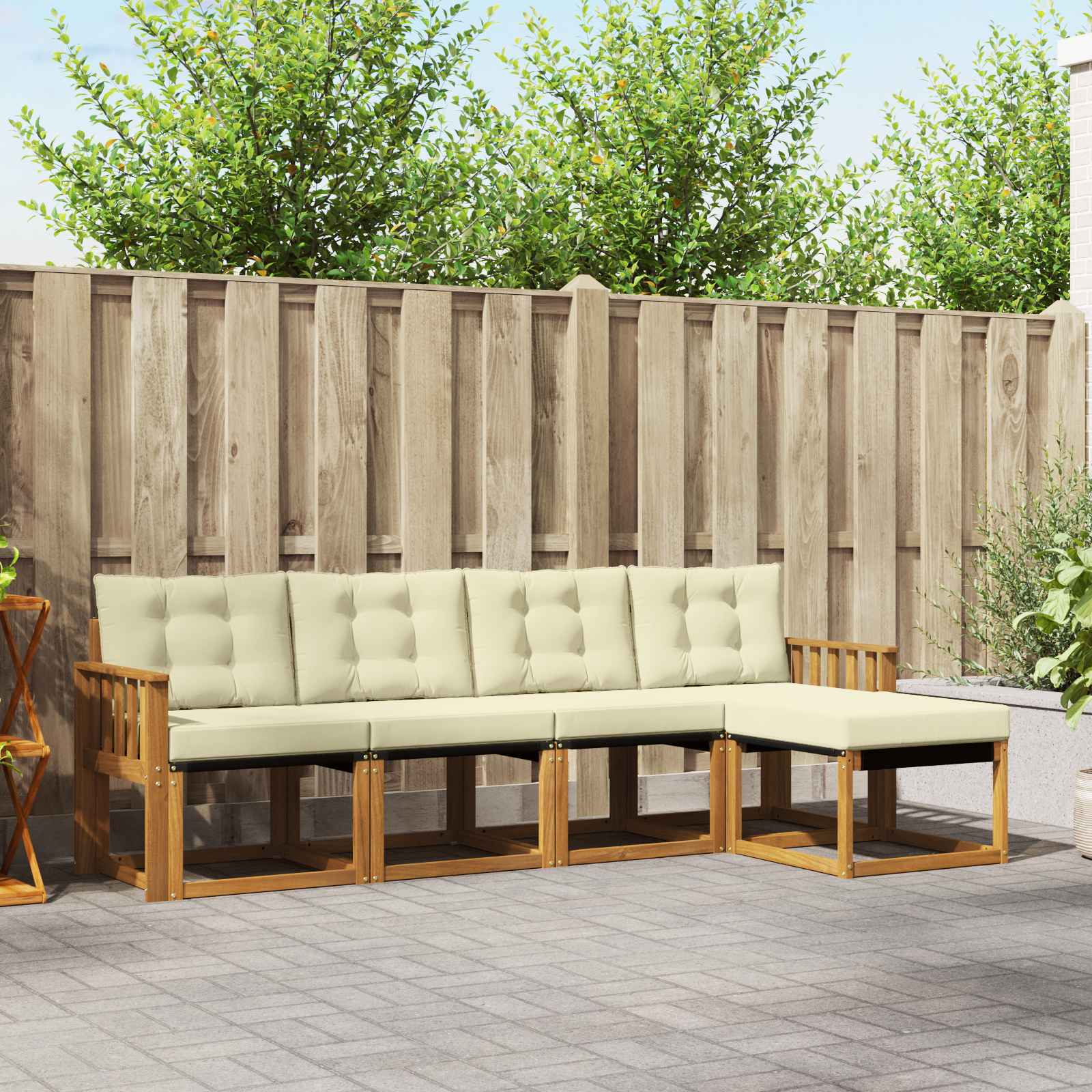 Buiten bankenset met kussen 5 pcs Natuurlijk en Crème is nu te koop bij PeponiXL, paradijselijk wonen!