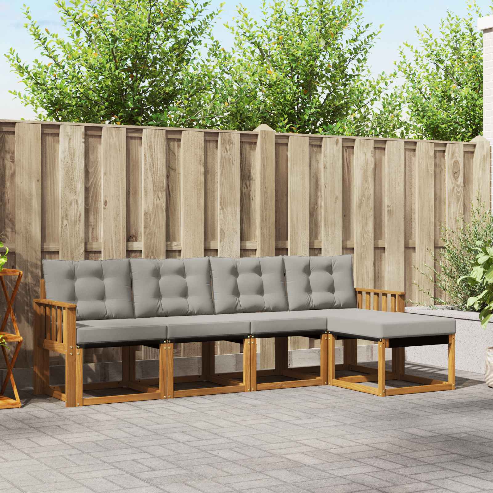 Buiten bankenset met kussen 5 pcs Natuurlijk en Lichtgrijs is nu te koop bij PeponiXL, paradijselijk wonen!