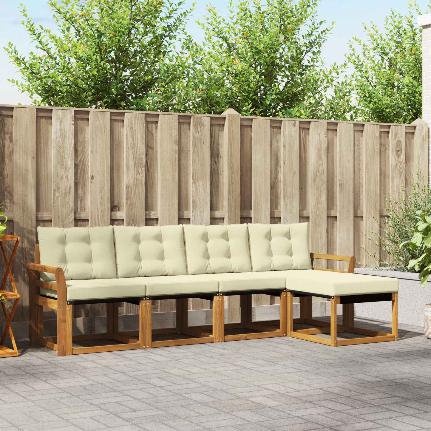 Buiten bankenset met kussen 5 pcs Natuurlijk en Crème is nu te koop bij PeponiXL, paradijselijk wonen!