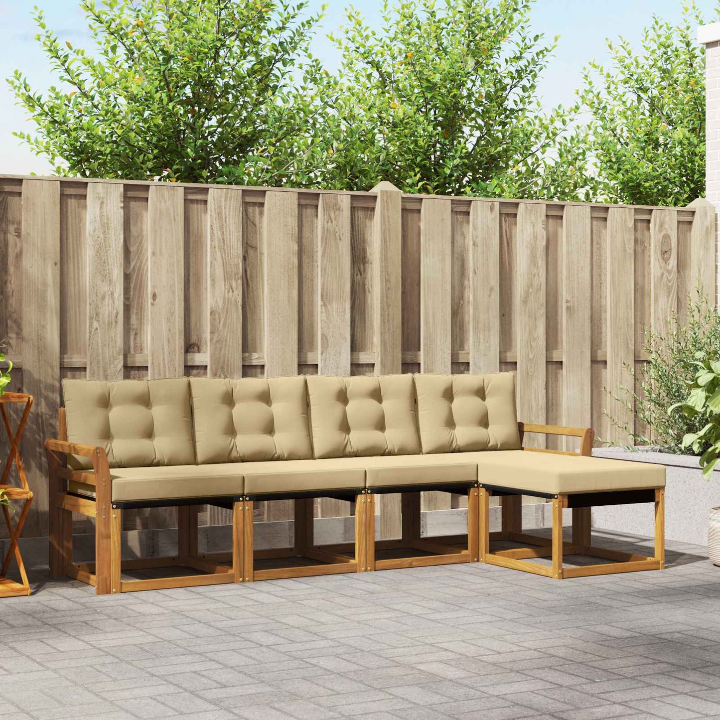 Buiten bankenset met kussen 5 pcs Natuurlijk en Beige is nu te koop bij PeponiXL, paradijselijk wonen!