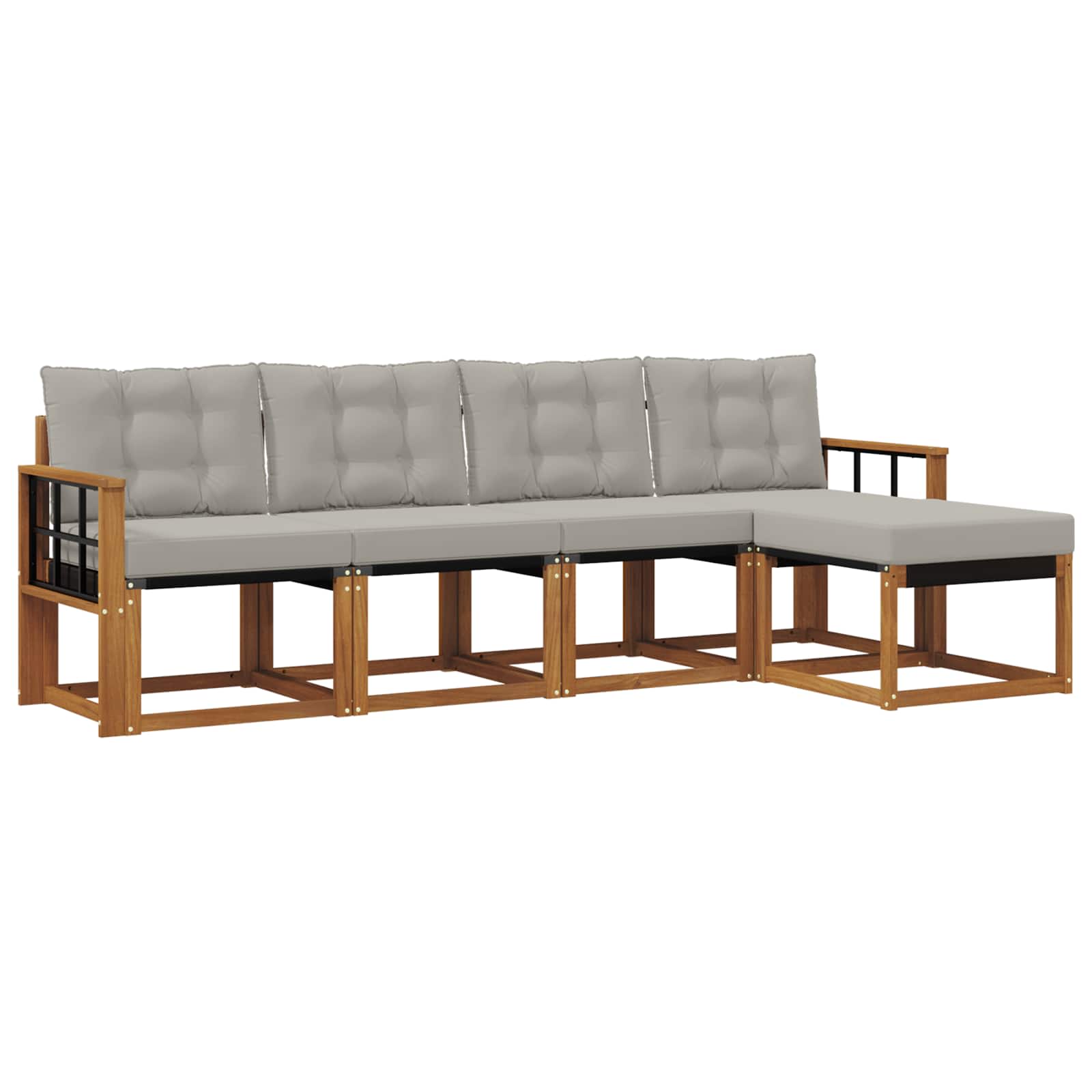 Buiten bankenset met kussen 5 pcs Natuurlijk en Lichtgrijs is nu te koop bij PeponiXL, paradijselijk wonen!