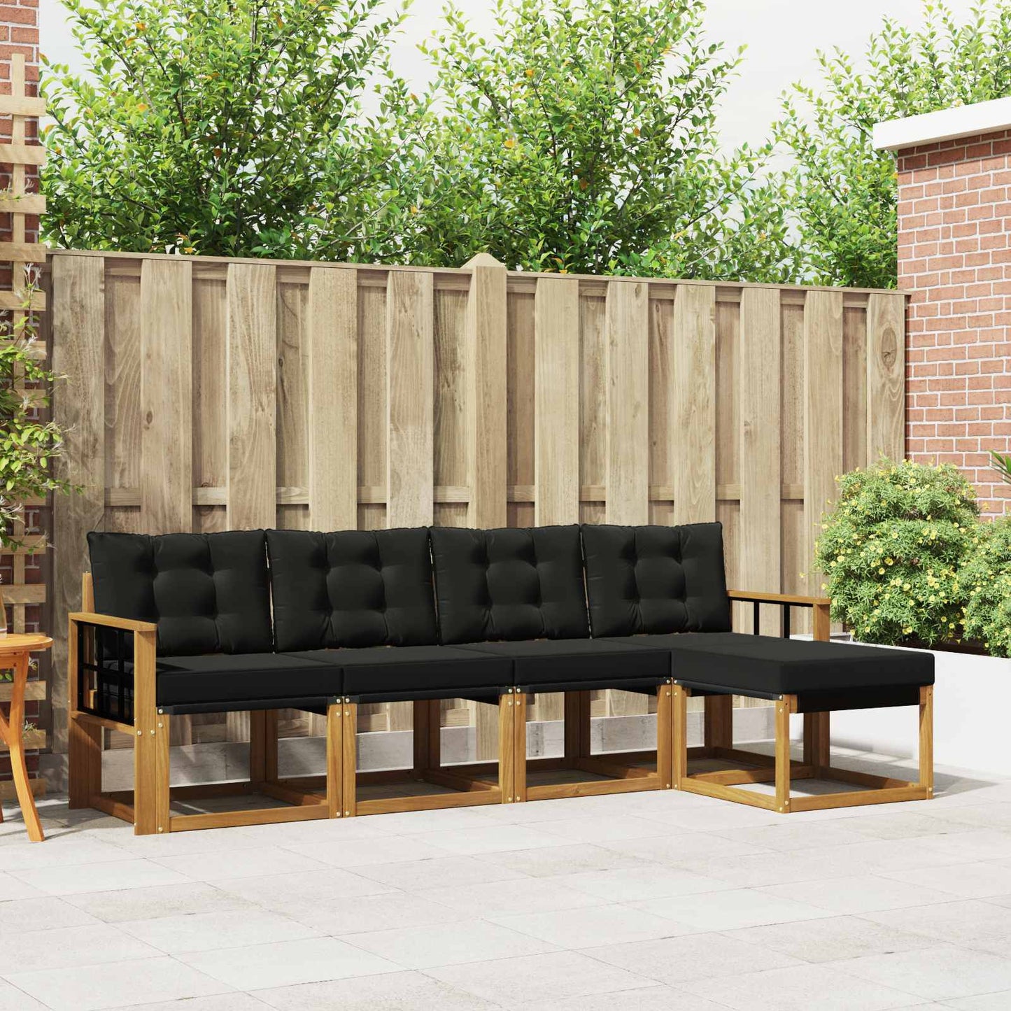 Buiten bankenset met kussen 5 pcs Natuurlijk en Zwart is nu te koop bij PeponiXL, paradijselijk wonen!