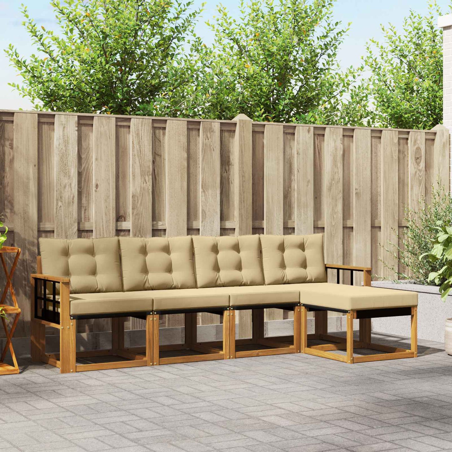 Buiten bankenset met kussen 5 pcs Natuurlijk en Beige is nu te koop bij PeponiXL, paradijselijk wonen!