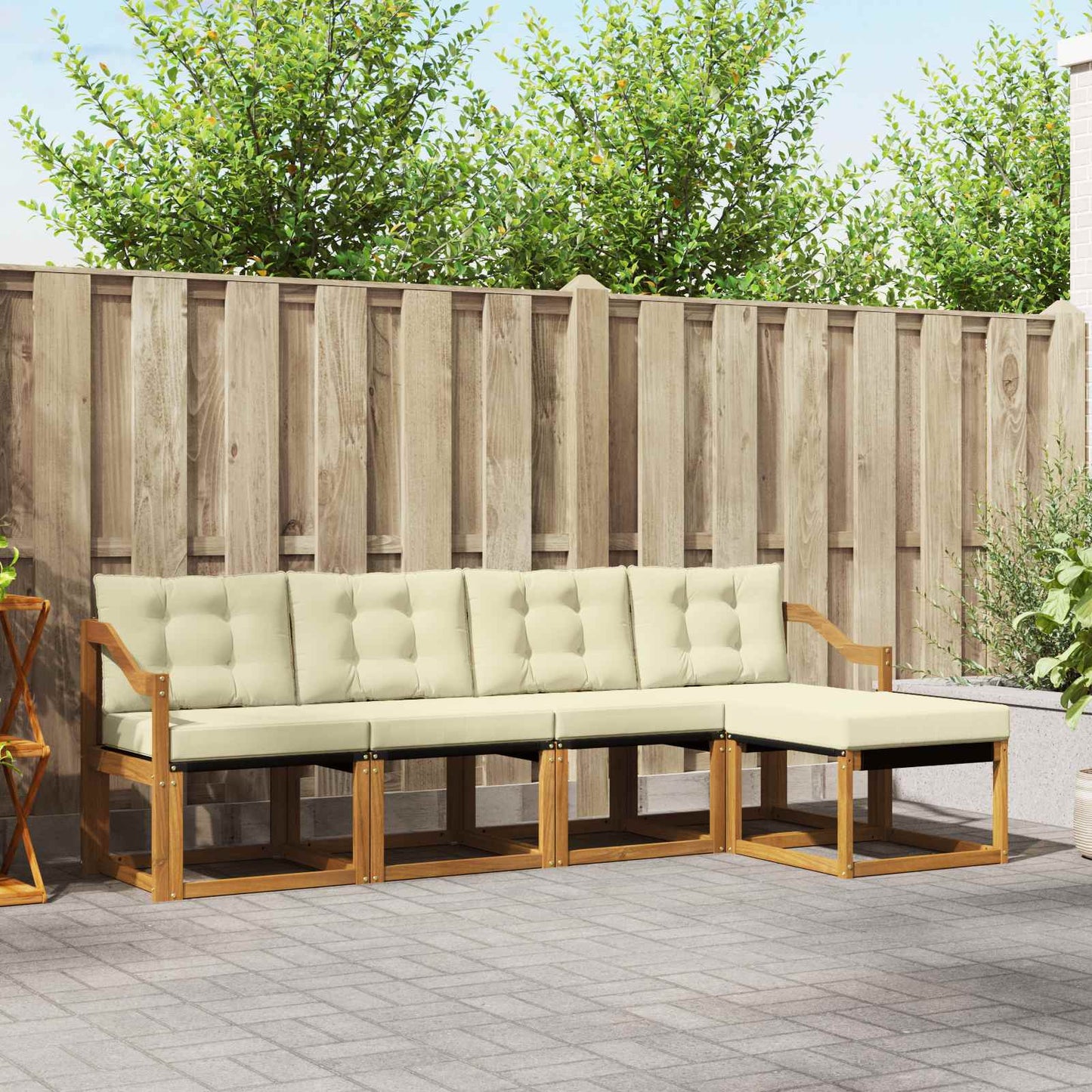 Buiten bankenset met kussen 5 pcs Natuurlijk en Crème is nu te koop bij PeponiXL, paradijselijk wonen!
