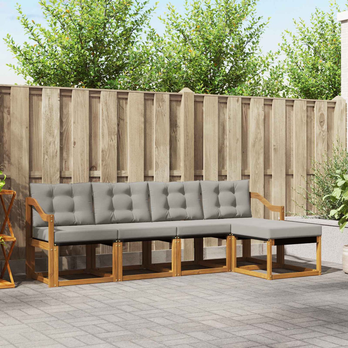 Buiten bankenset met kussen 5 pcs Natuurlijk en Lichtgrijs is nu te koop bij PeponiXL, paradijselijk wonen!