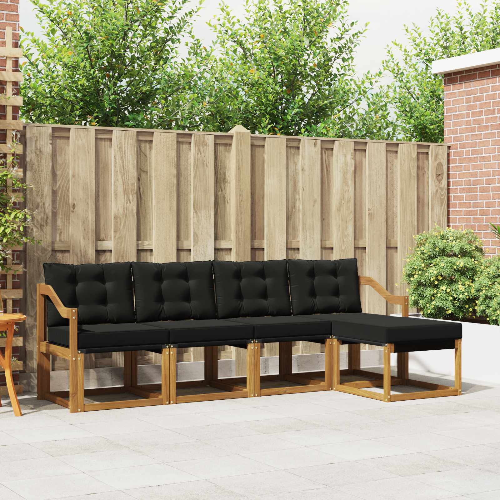 Buiten bankenset met kussen 5 pcs Natuurlijk en Zwart is nu te koop bij PeponiXL, paradijselijk wonen!