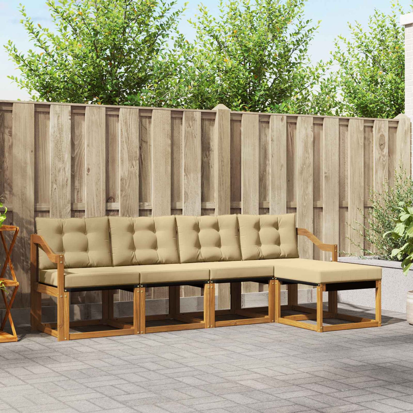Buiten bankenset met kussen 5 pcs Natuurlijk en Beige is nu te koop bij PeponiXL, paradijselijk wonen!