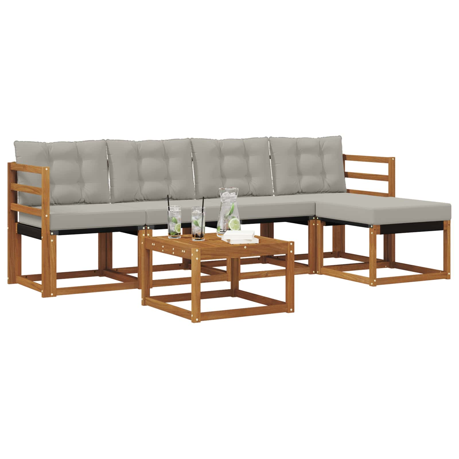 Buiten bankenset met kussen 6 pcs Natuurlijk en Lichtgrijs is nu te koop bij PeponiXL, paradijselijk wonen!