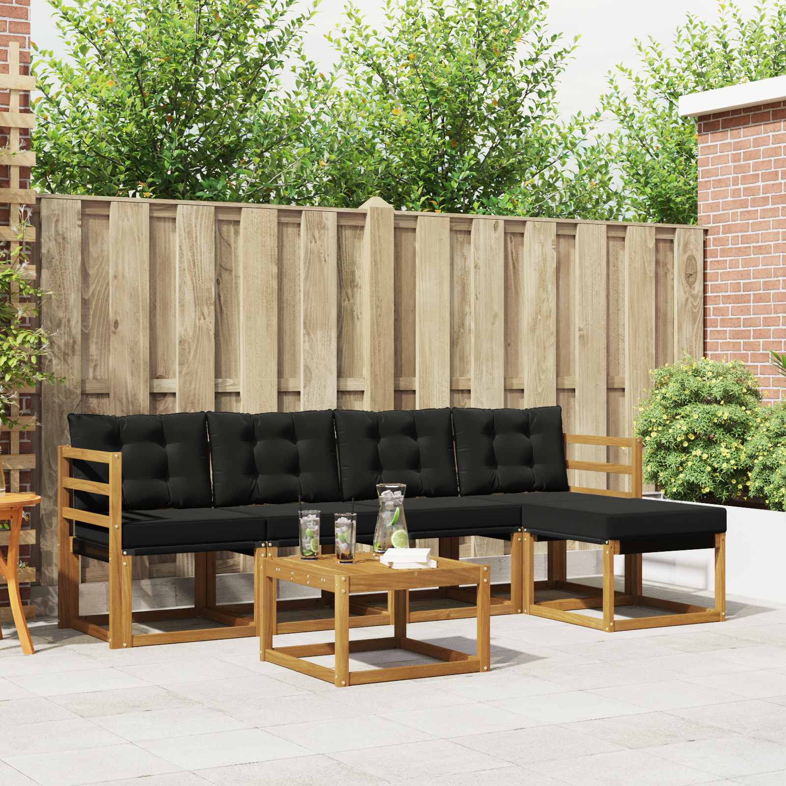 Buiten bankenset met kussen 6 pcs Natuurlijk en Zwart is nu te koop bij PeponiXL, paradijselijk wonen!
