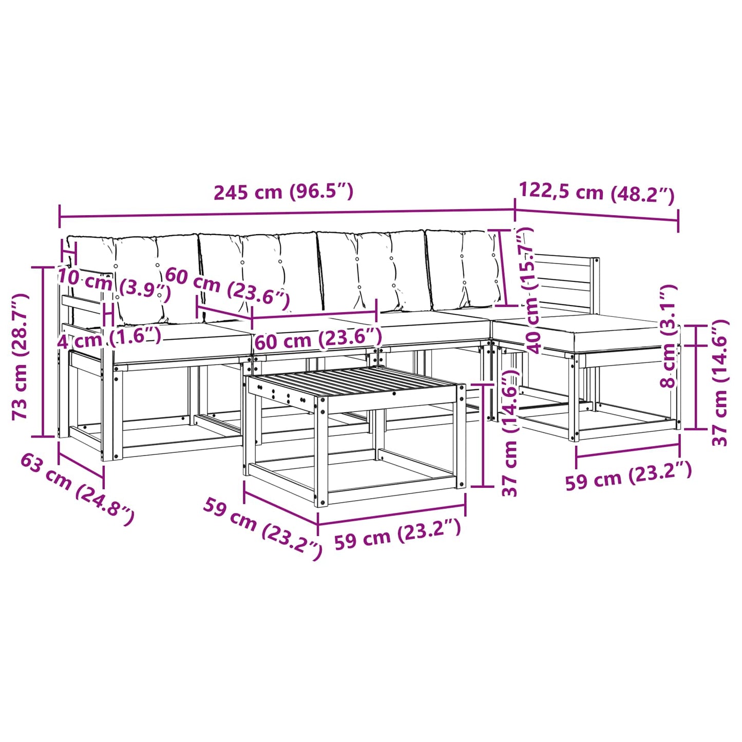 Buiten bankenset met kussen 6 pcs Natuurlijk en Zwart is nu te koop bij PeponiXL, paradijselijk wonen!