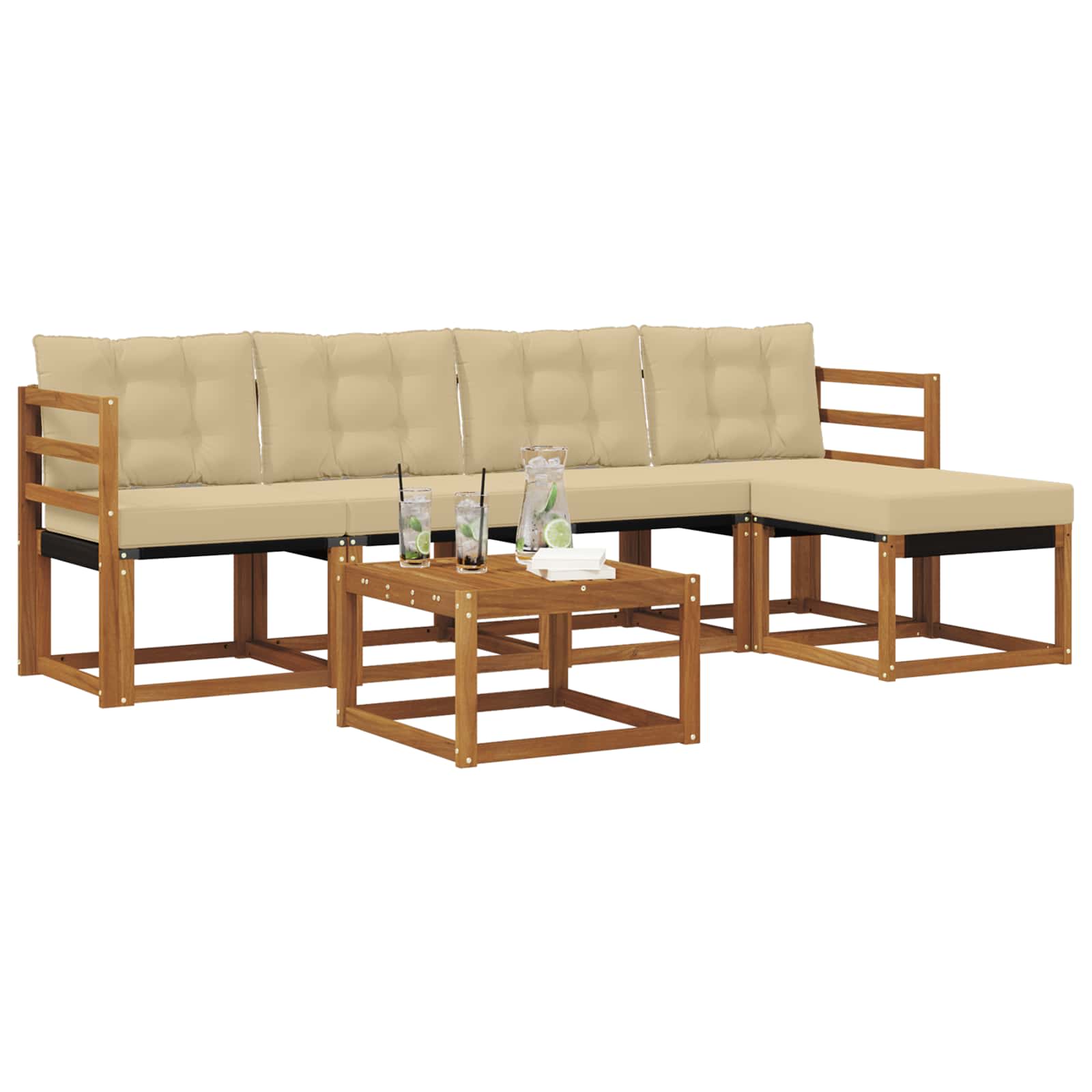 Buiten bankenset met kussen 6 pcs Natuurlijk en Beige is nu te koop bij PeponiXL, paradijselijk wonen!