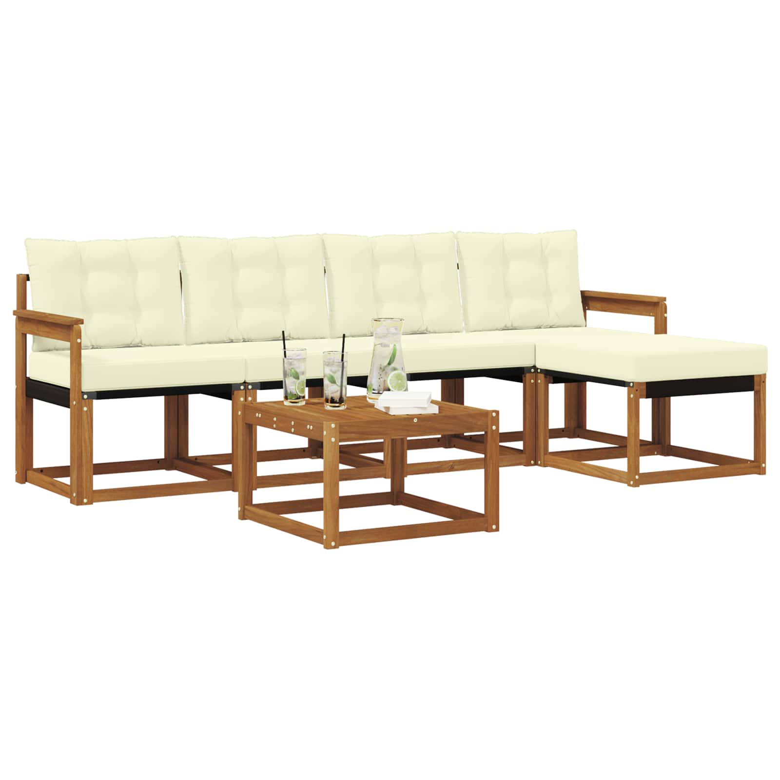Buiten bankenset met kussen 6 pcs Natuurlijk en Crème is nu te koop bij PeponiXL, paradijselijk wonen!