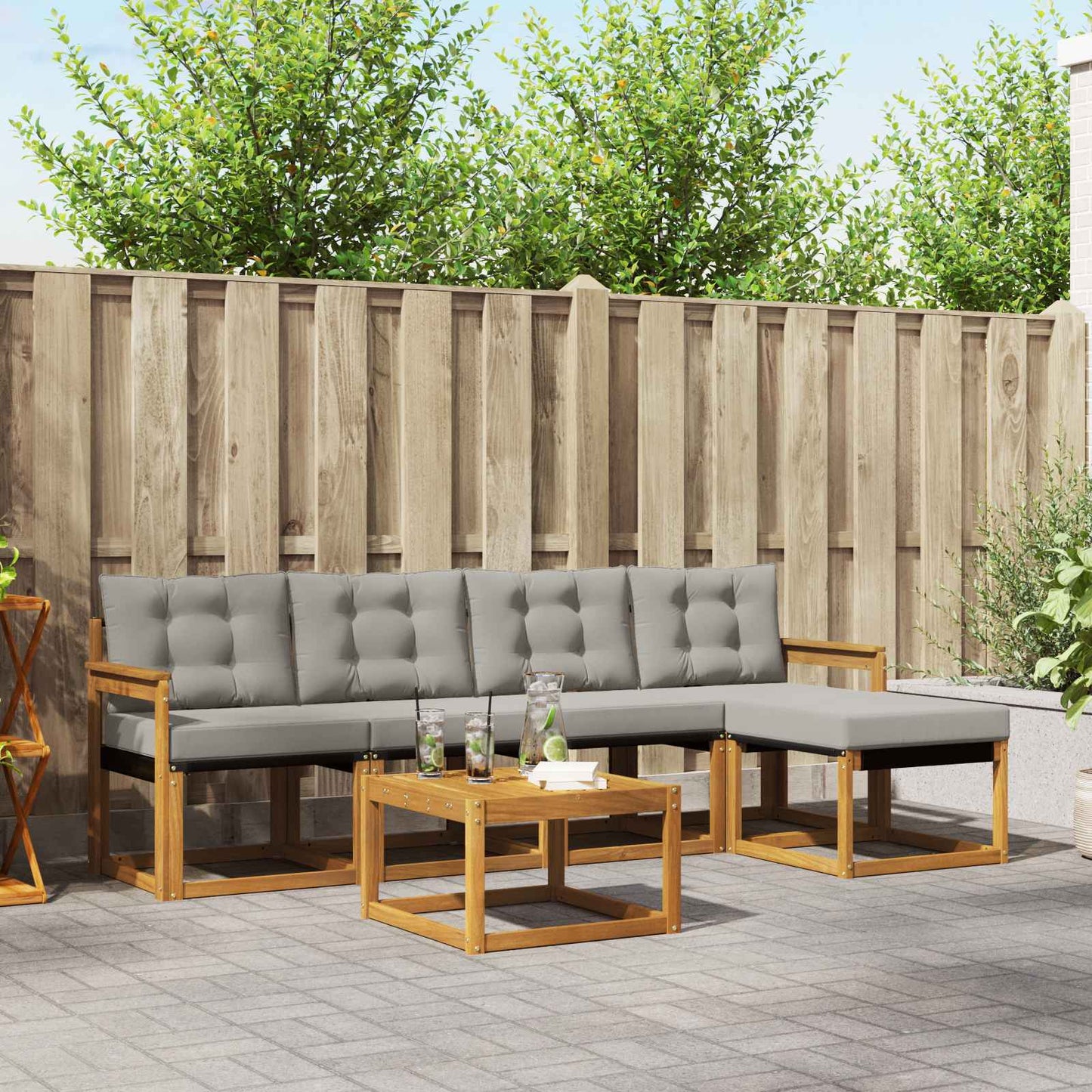 Buiten bankenset met kussen 6 pcs Natuurlijk en Lichtgrijs is nu te koop bij PeponiXL, paradijselijk wonen!
