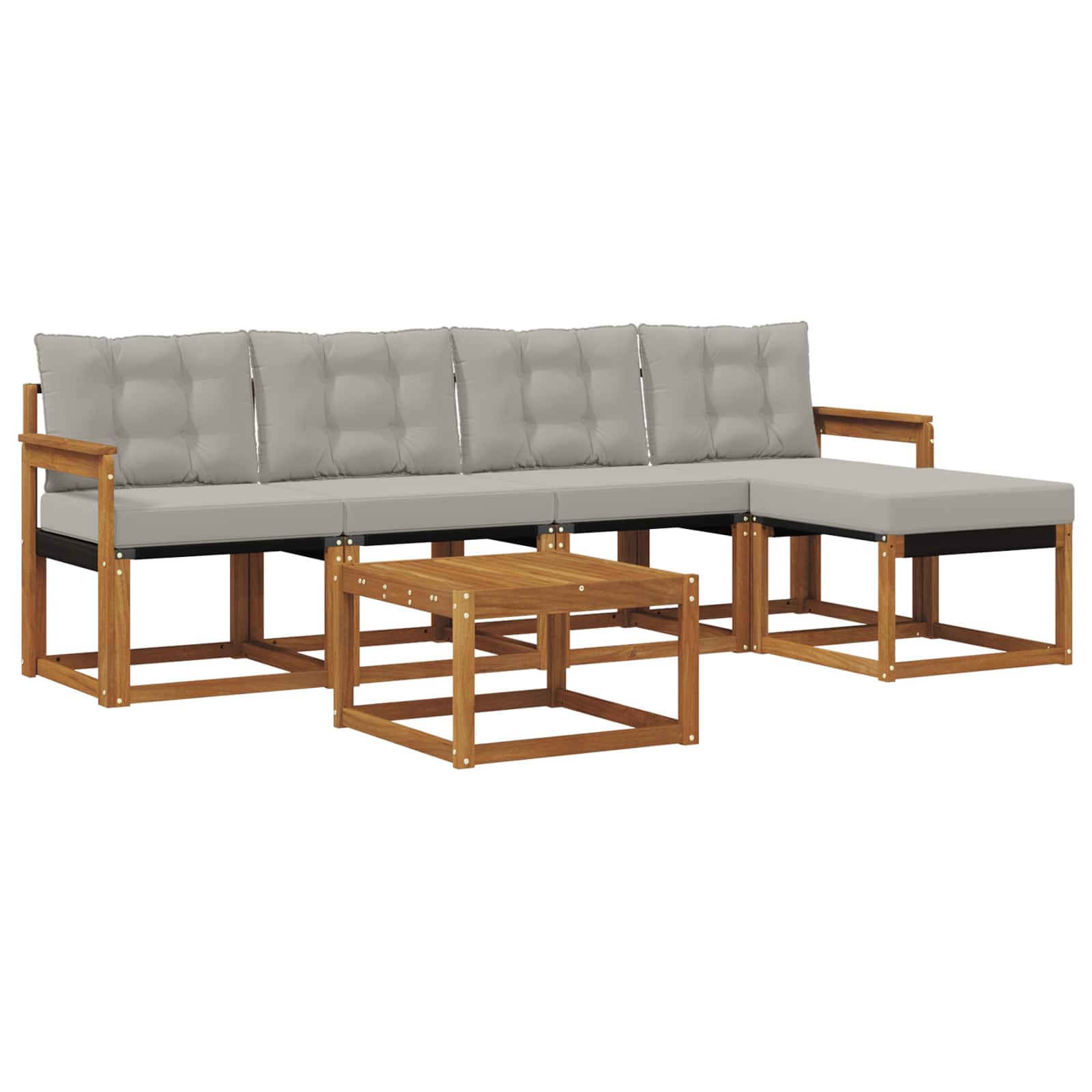 Buiten bankenset met kussen 6 pcs Natuurlijk en Lichtgrijs is nu te koop bij PeponiXL, paradijselijk wonen!