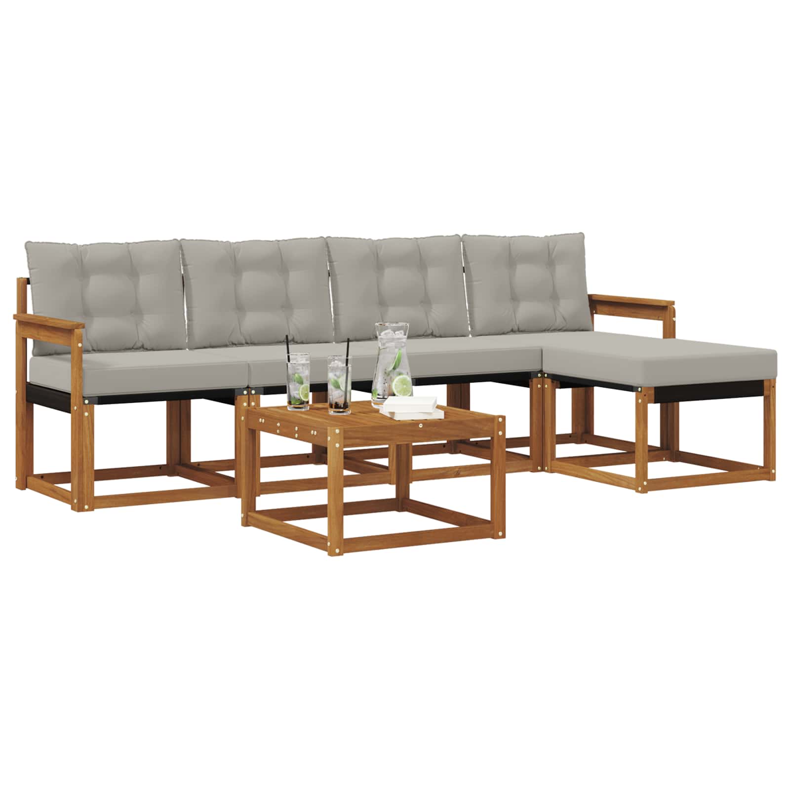 Buiten bankenset met kussen 6 pcs Natuurlijk en Lichtgrijs is nu te koop bij PeponiXL, paradijselijk wonen!