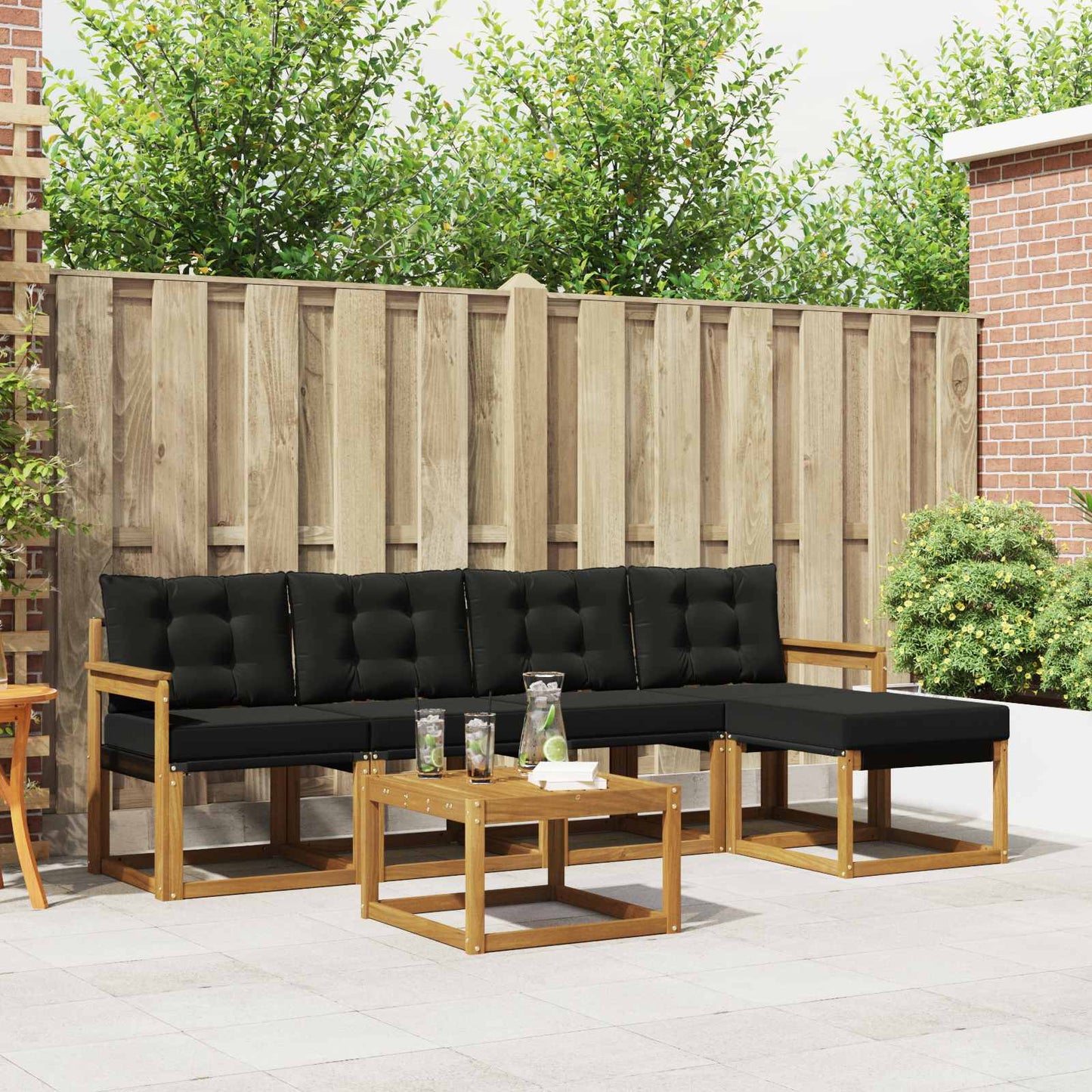 Buiten bankenset met kussen 6 pcs Natuurlijk en Zwart is nu te koop bij PeponiXL, paradijselijk wonen!