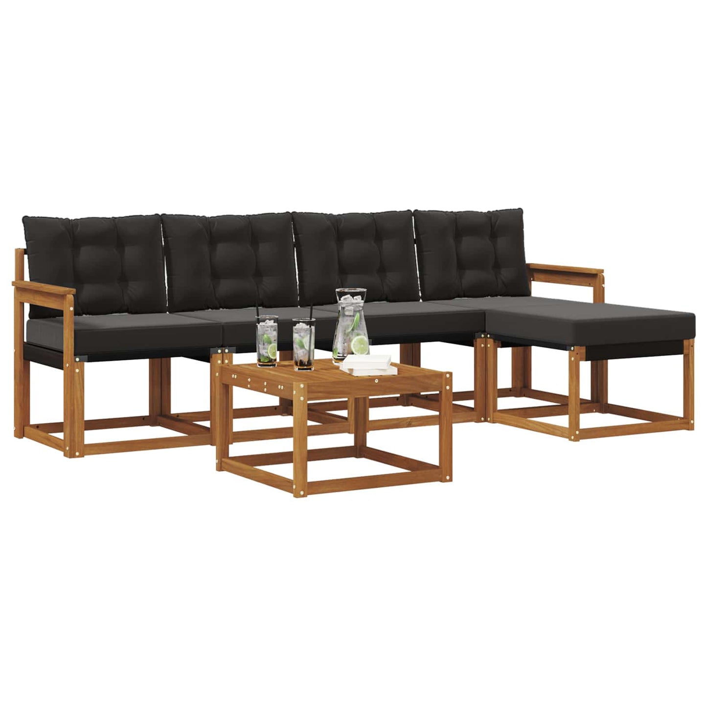 Buiten bankenset met kussen 6 pcs Natuurlijk en Zwart is nu te koop bij PeponiXL, paradijselijk wonen!