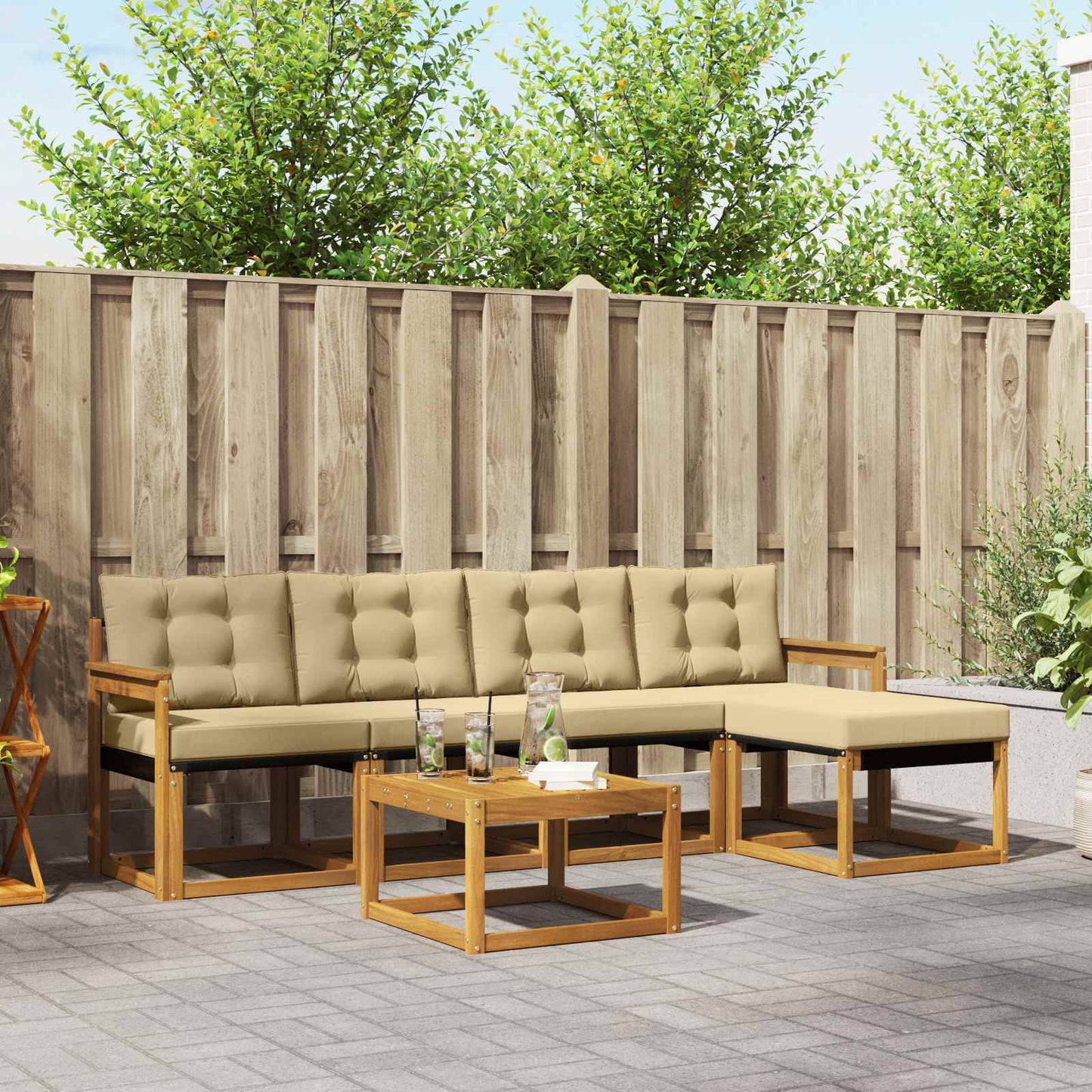 Buiten bankenset met kussen 6 pcs Natuurlijk en Beige is nu te koop bij PeponiXL, paradijselijk wonen!