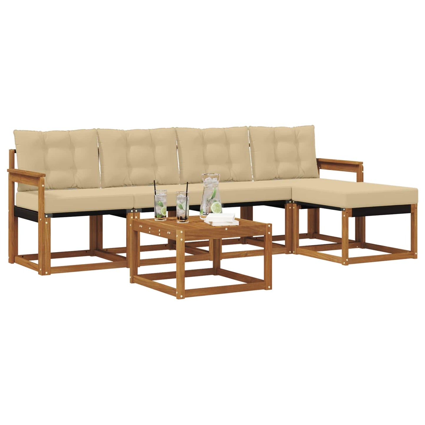 Buiten bankenset met kussen 6 pcs Natuurlijk en Beige is nu te koop bij PeponiXL, paradijselijk wonen!