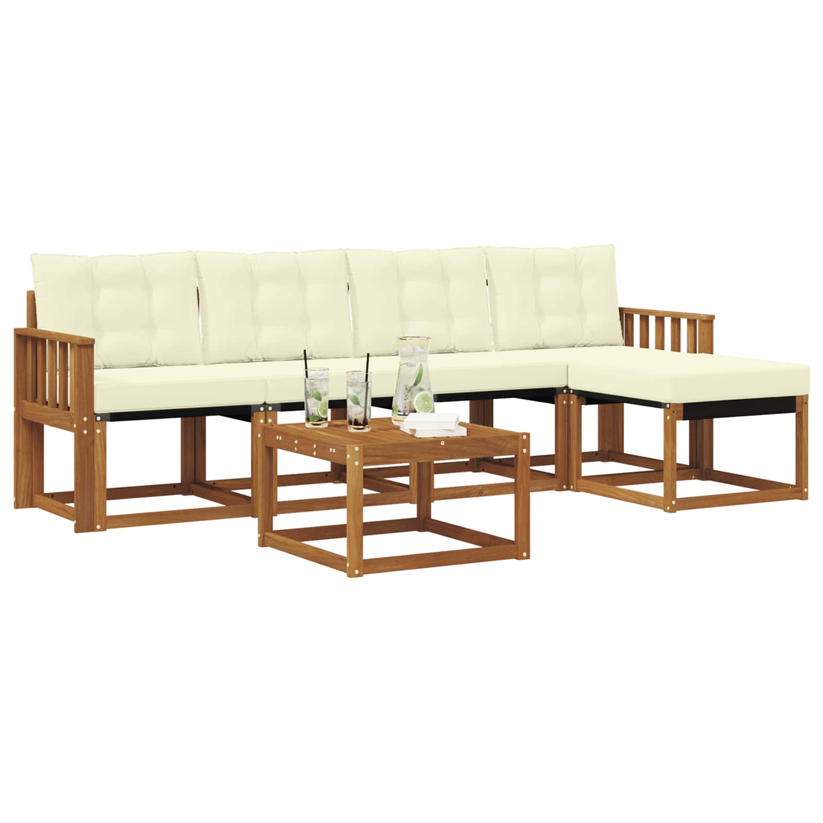 Buiten bankenset met kussen 6 pcs Natuurlijk en Crème is nu te koop bij PeponiXL, paradijselijk wonen!