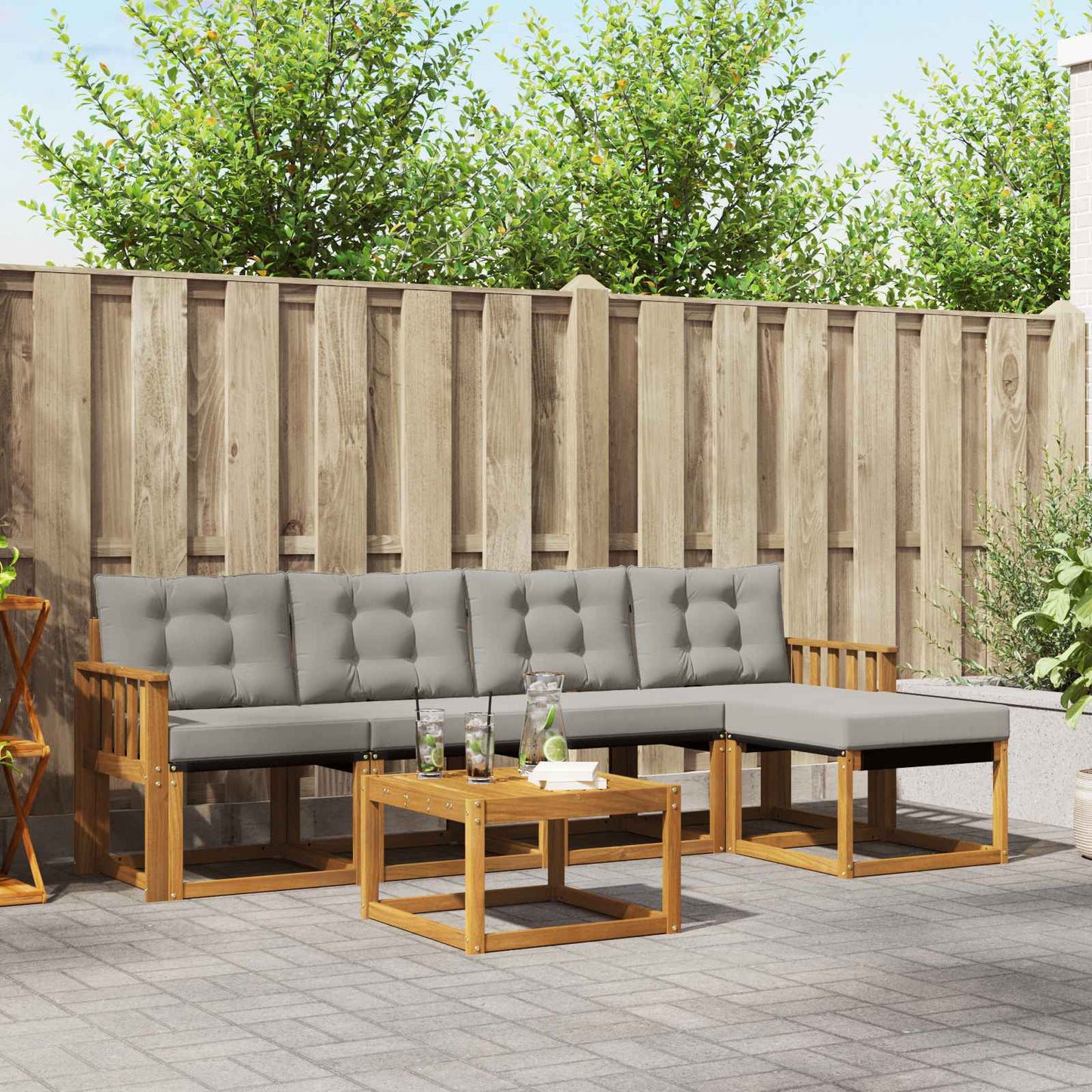 Buiten bankenset met kussen 6 pcs Natuurlijk en Lichtgrijs is nu te koop bij PeponiXL, paradijselijk wonen!