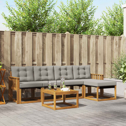 Buiten bankenset met kussen 6 pcs Natuurlijk en Lichtgrijs is nu te koop bij PeponiXL, paradijselijk wonen!