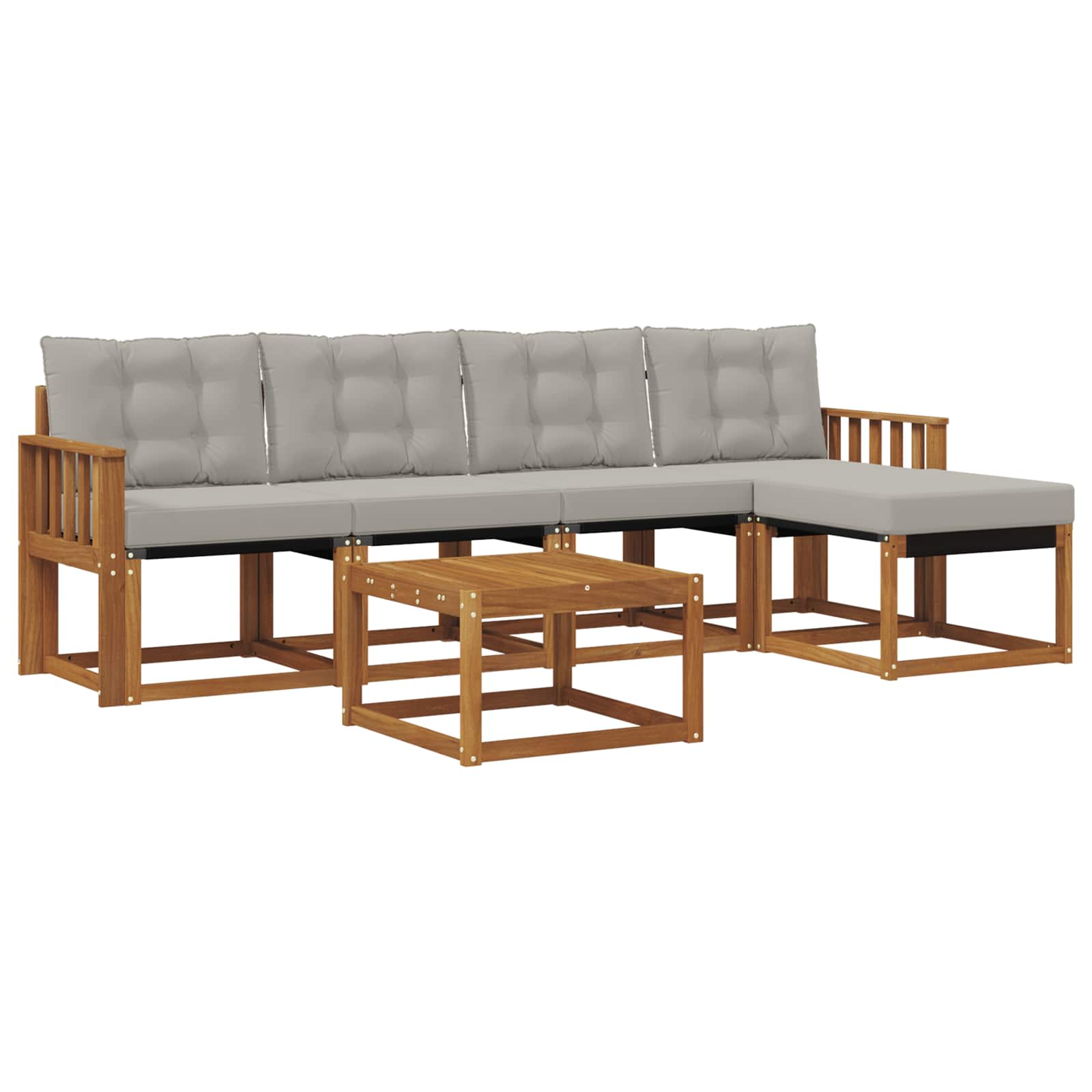 Buiten bankenset met kussen 6 pcs Natuurlijk en Lichtgrijs is nu te koop bij PeponiXL, paradijselijk wonen!
