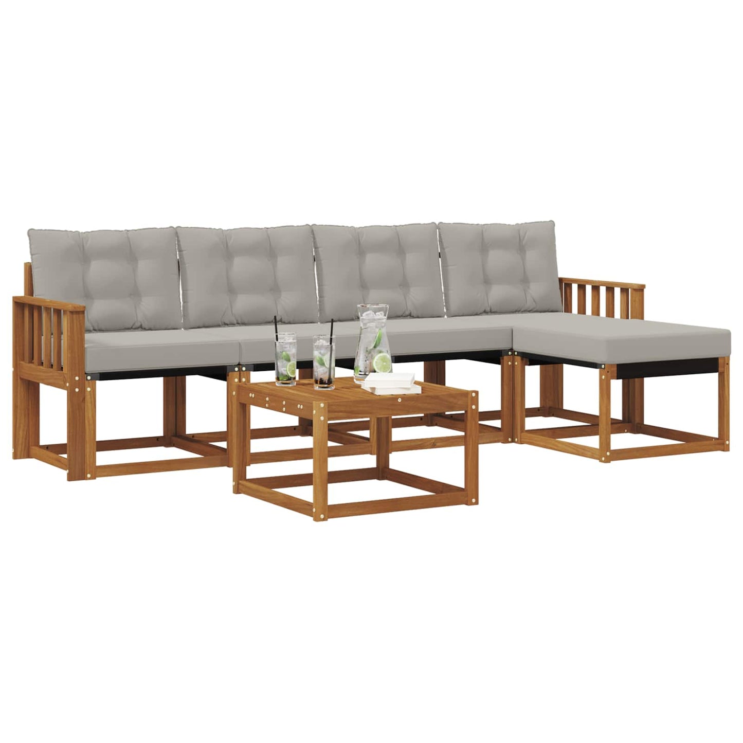 Buiten bankenset met kussen 6 pcs Natuurlijk en Lichtgrijs is nu te koop bij PeponiXL, paradijselijk wonen!