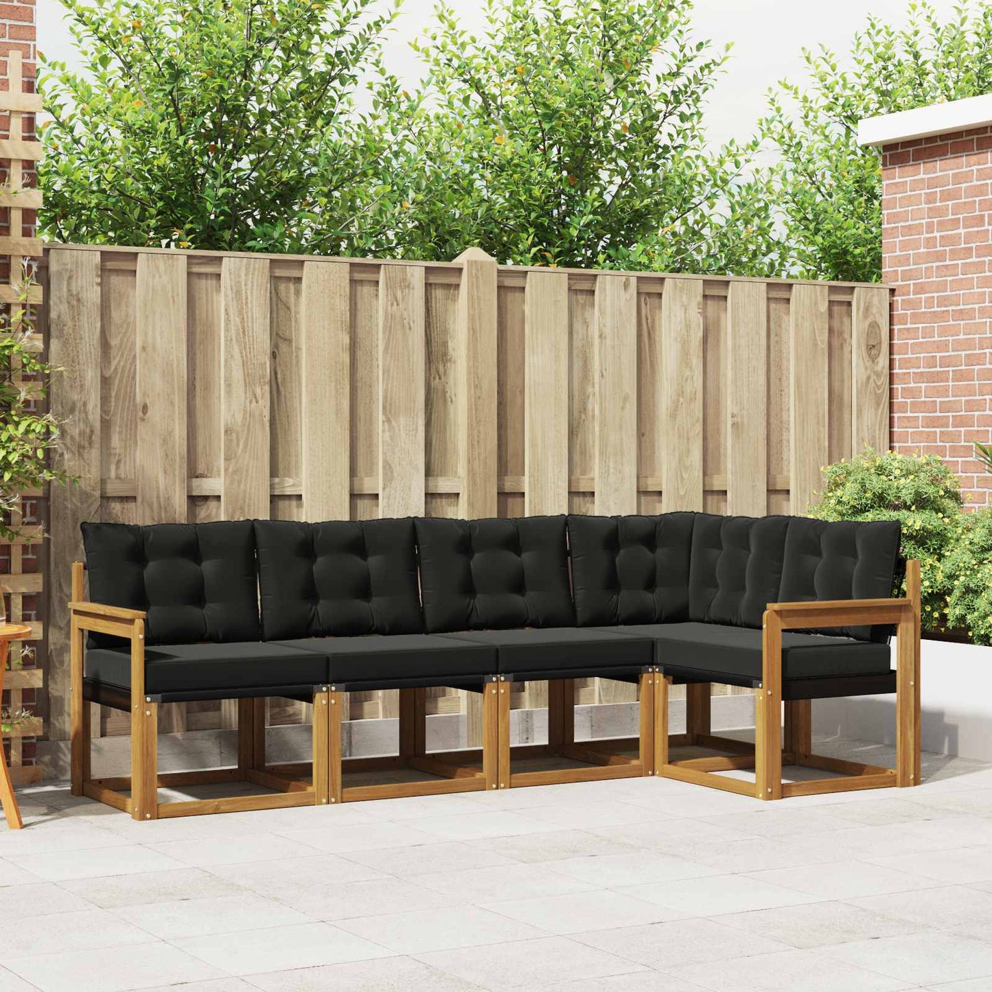 Buiten bankenset met kussen 5 pcs Natuurlijk en Zwart is nu te koop bij PeponiXL, paradijselijk wonen!