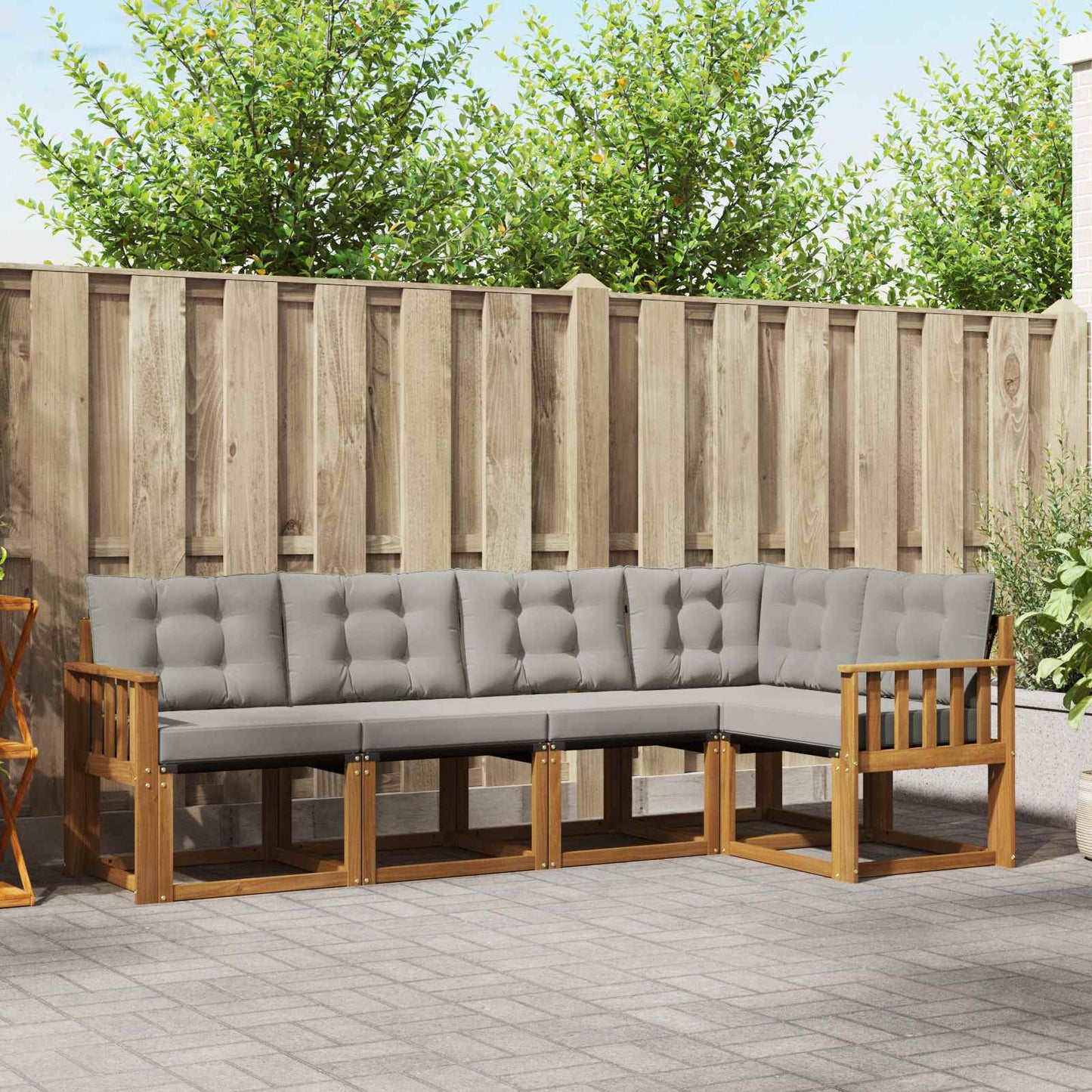 Buiten bankenset met kussen 5 pcs Natuurlijk en Lichtgrijs is nu te koop bij PeponiXL, paradijselijk wonen!
