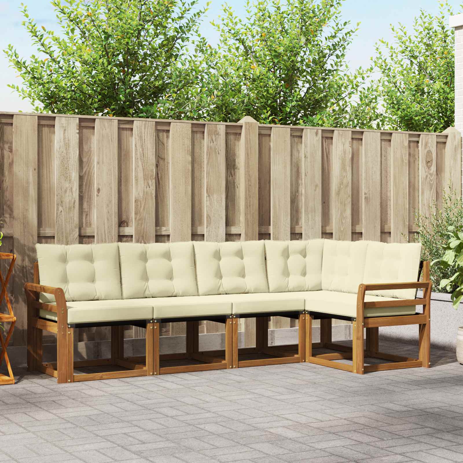 Buiten bankenset met kussen 5 pcs Natuurlijk en Crème is nu te koop bij PeponiXL, paradijselijk wonen!