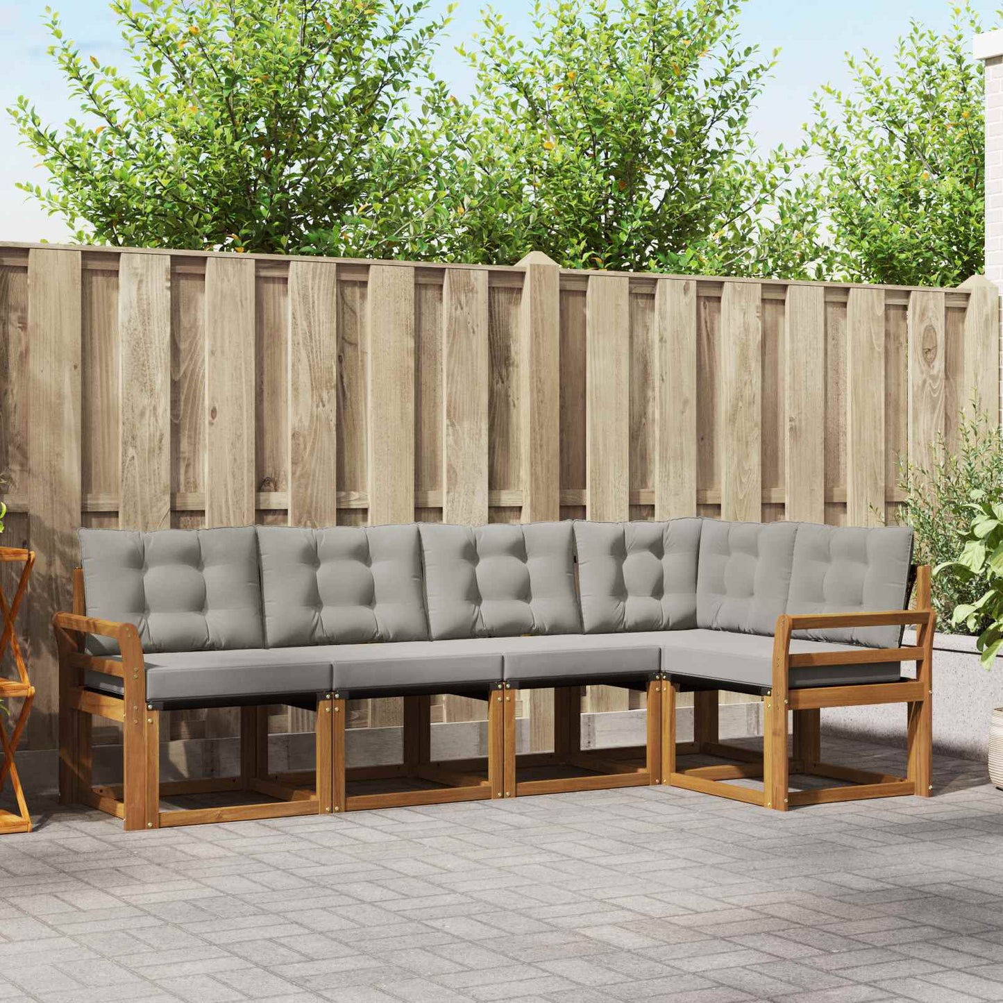 Buiten bankenset met kussen 5 pcs Natuurlijk en Lichtgrijs is nu te koop bij PeponiXL, paradijselijk wonen!
