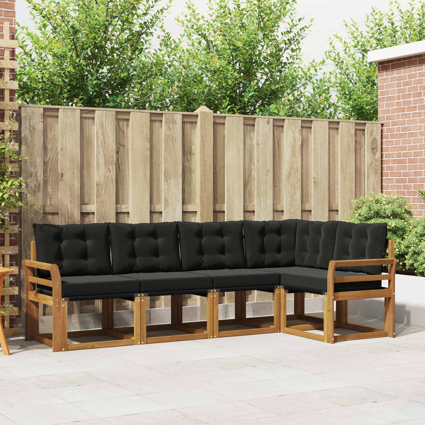 Buiten bankenset met kussen 5 pcs Natuurlijk en Zwart is nu te koop bij PeponiXL, paradijselijk wonen!