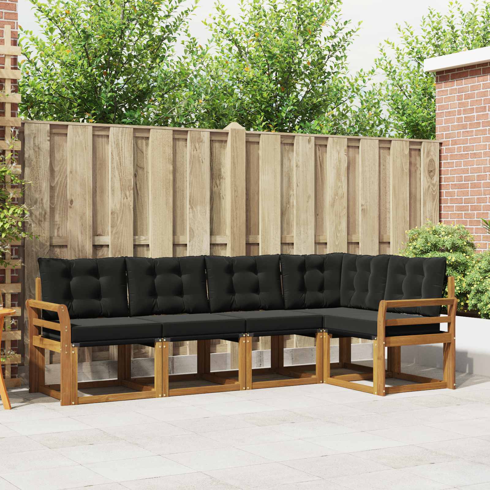 Buiten bankenset met kussen 5 pcs Natuurlijk en Zwart is nu te koop bij PeponiXL, paradijselijk wonen!