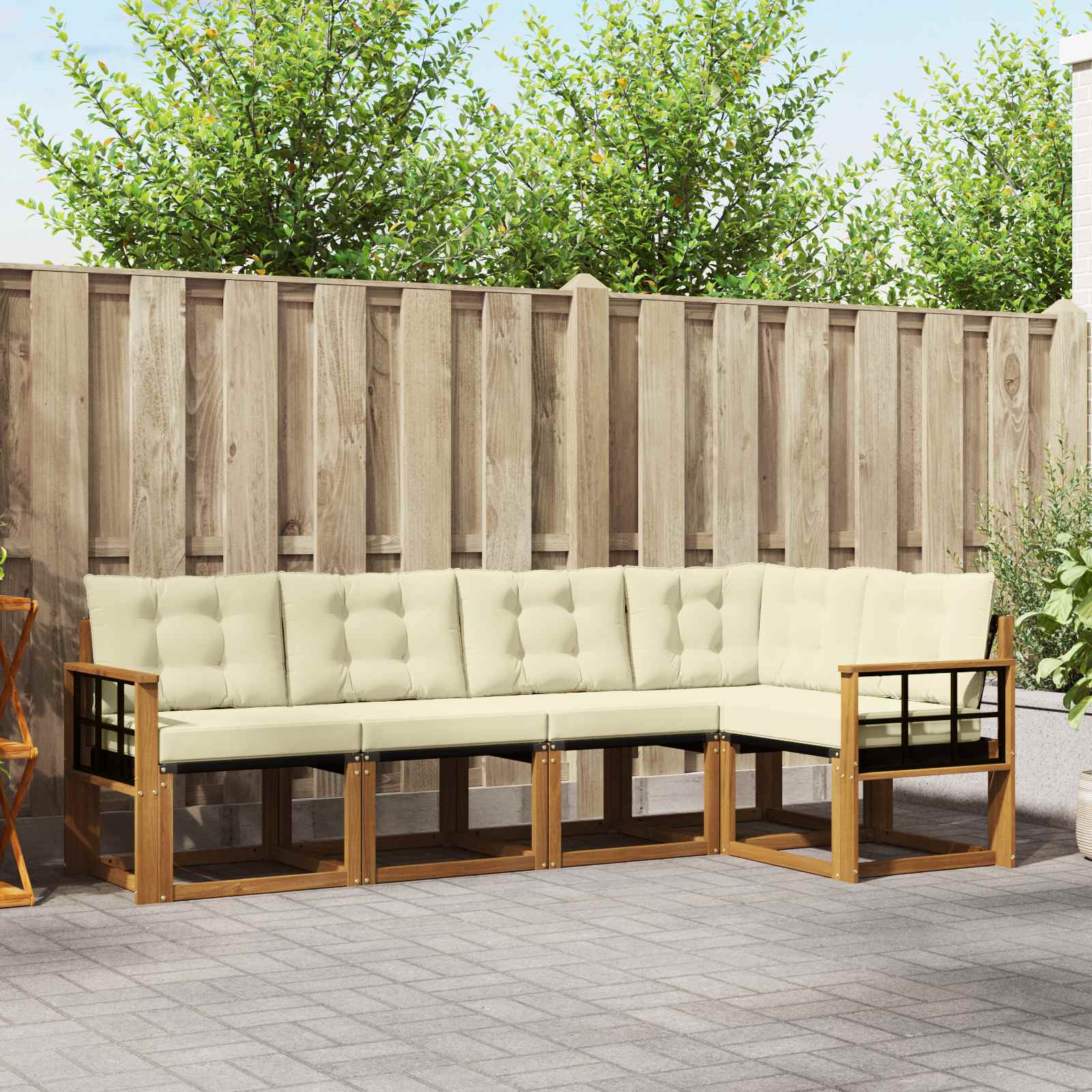 Buiten bankenset met kussen 5 pcs Natuurlijk en Crème is nu te koop bij PeponiXL, paradijselijk wonen!