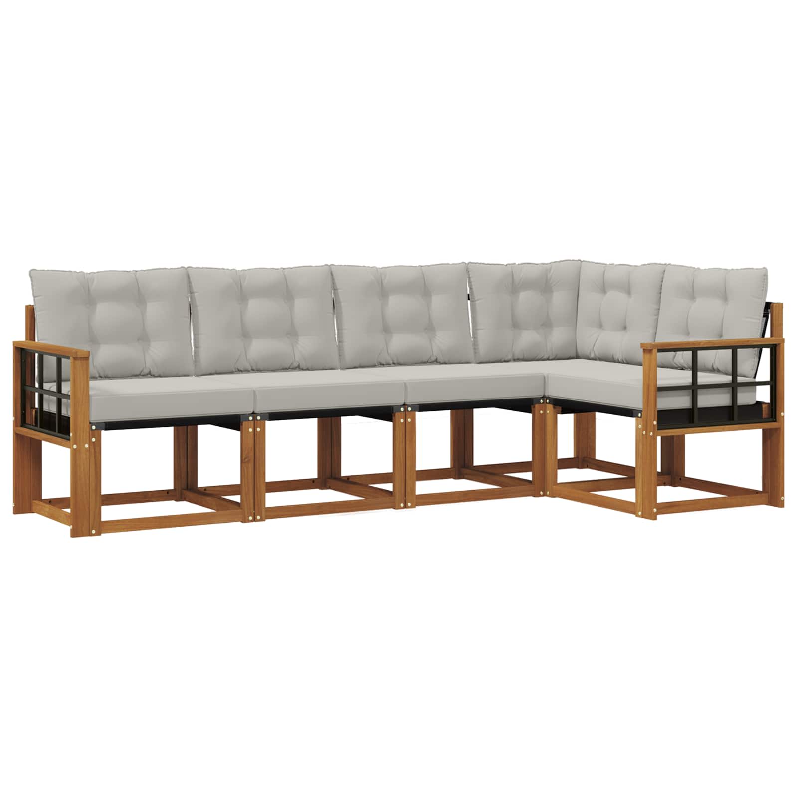 Buiten bankenset met kussen 5 pcs Natuurlijk en Lichtgrijs is nu te koop bij PeponiXL, paradijselijk wonen!