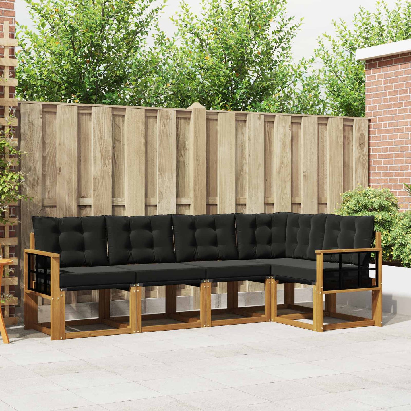 Buiten bankenset met kussen 5 pcs Natuurlijk en Zwart is nu te koop bij PeponiXL, paradijselijk wonen!