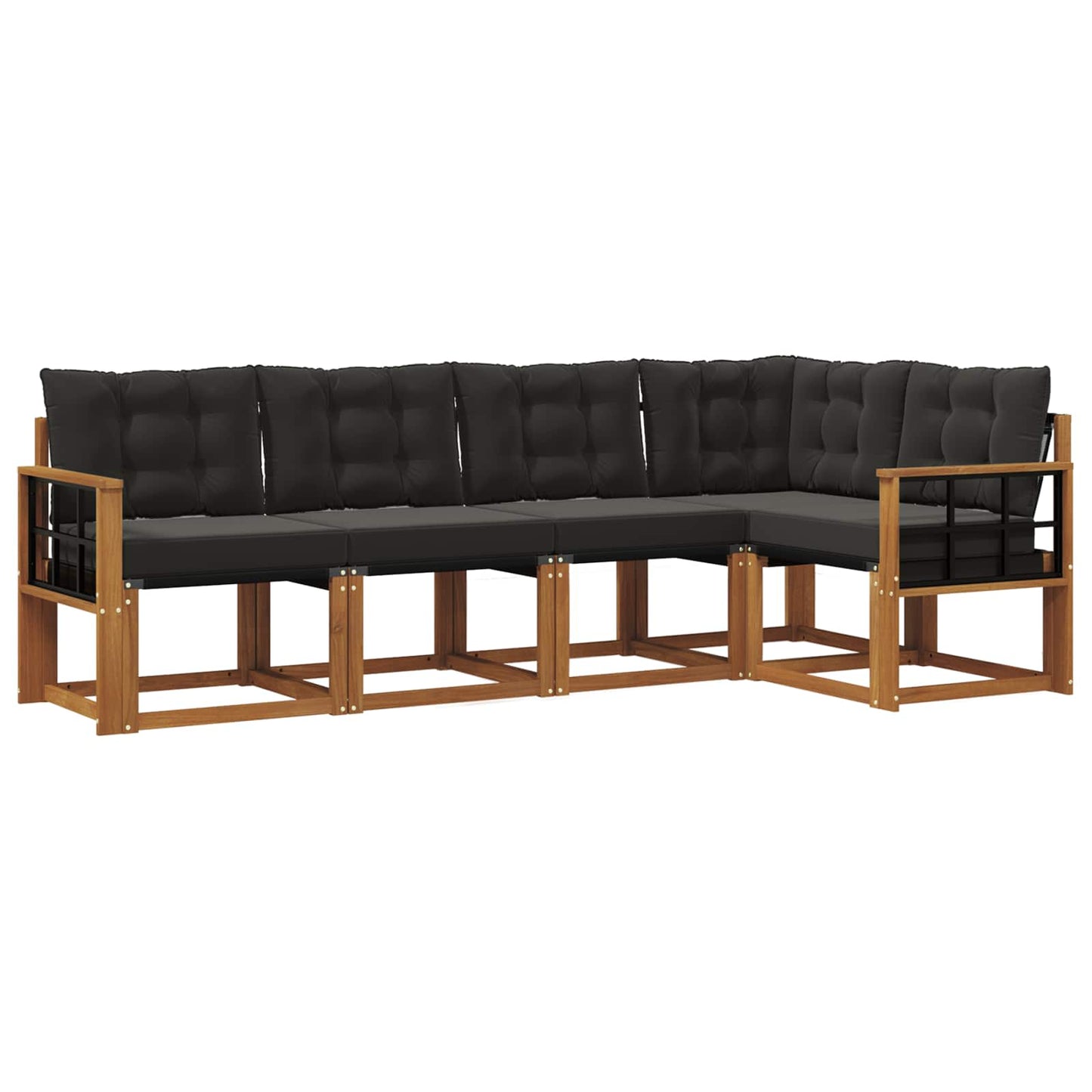 Buiten bankenset met kussen 5 pcs Natuurlijk en Zwart is nu te koop bij PeponiXL, paradijselijk wonen!