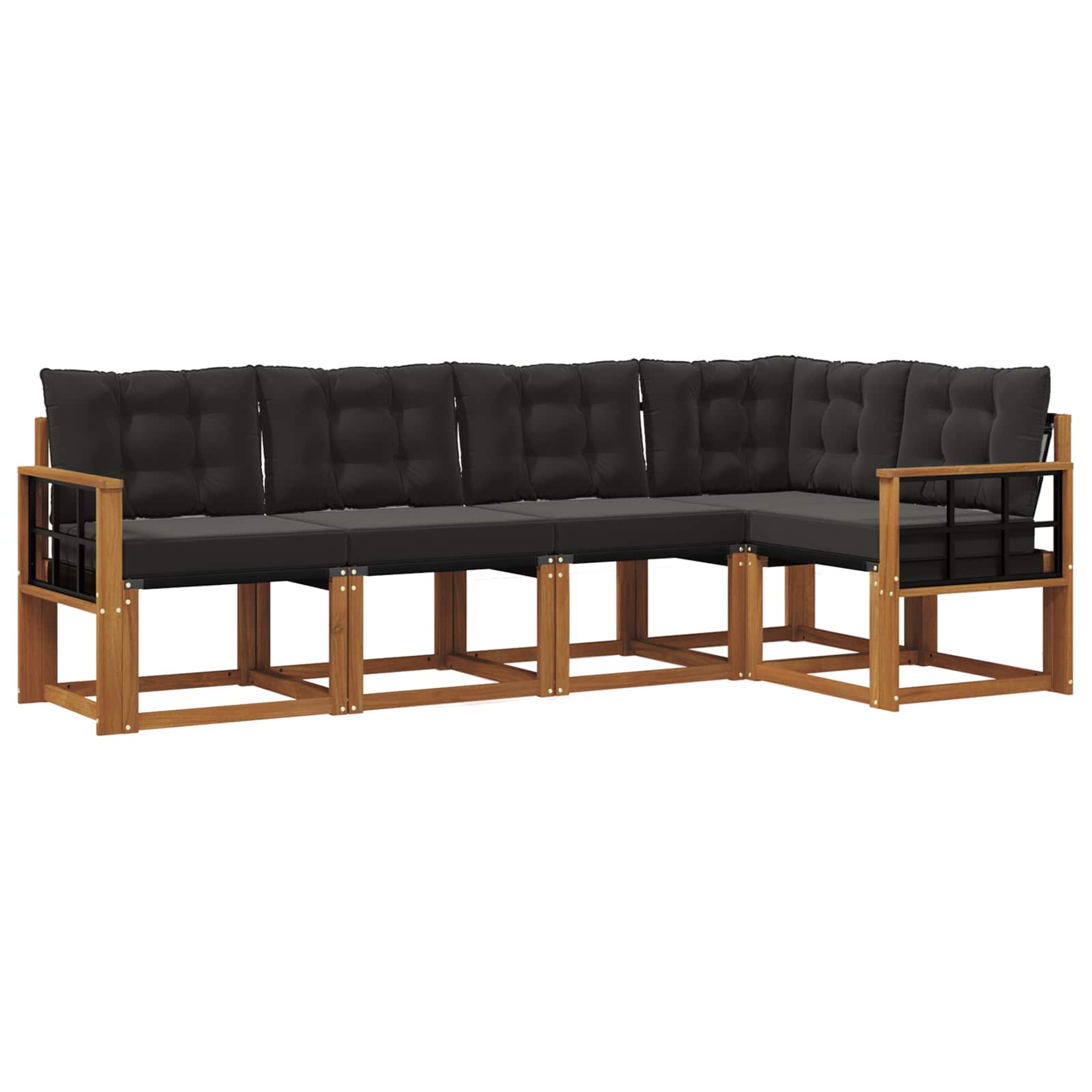 Buiten bankenset met kussen 5 pcs Natuurlijk en Zwart is nu te koop bij PeponiXL, paradijselijk wonen!