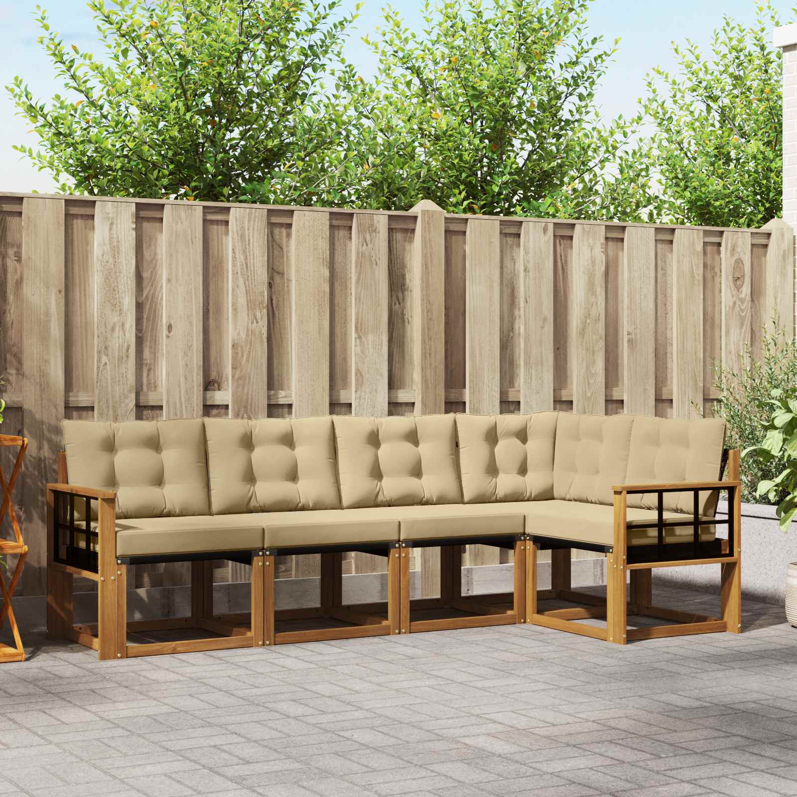 Buiten bankenset met kussen 5 pcs Natuurlijk en Beige is nu te koop bij PeponiXL, paradijselijk wonen!