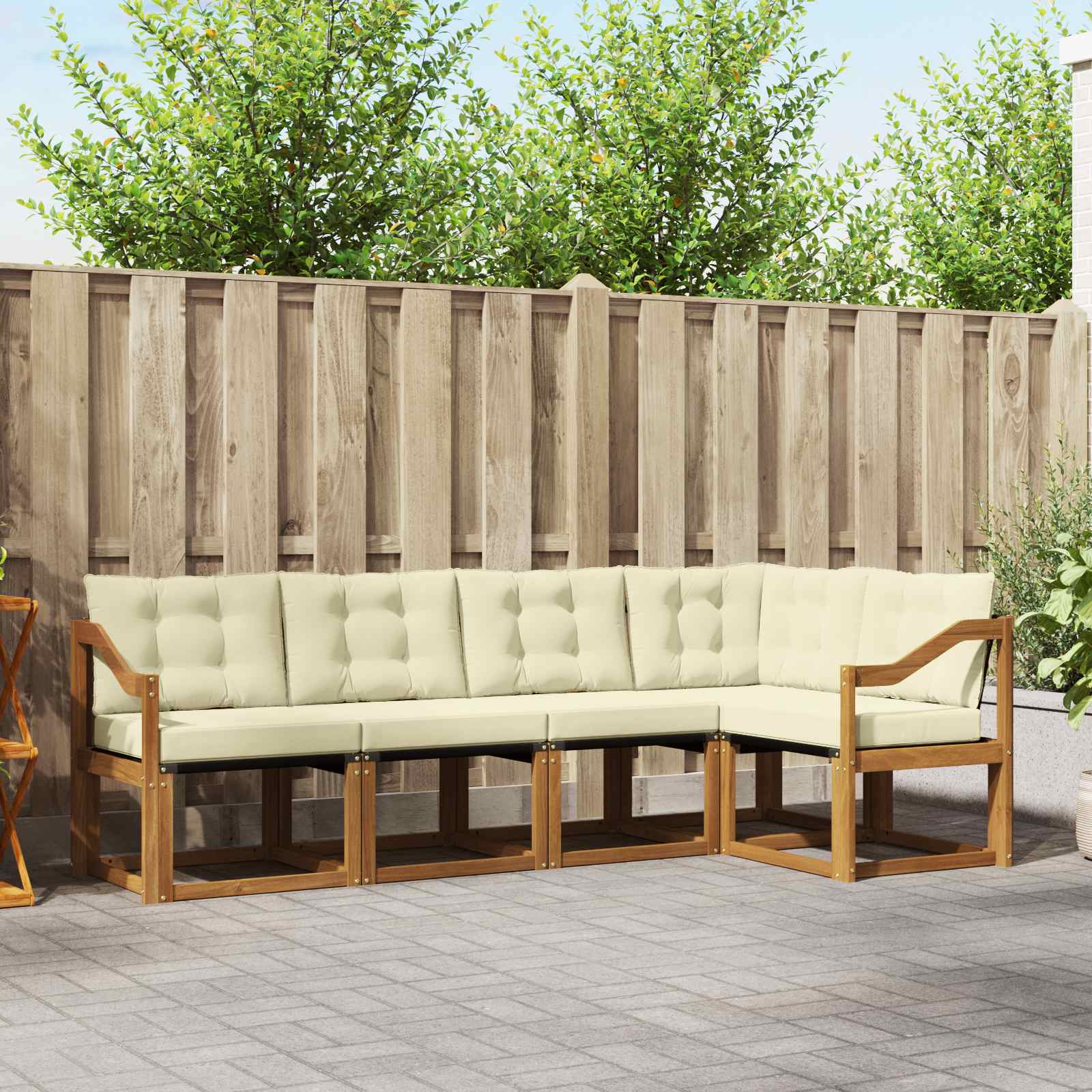 Buiten bankenset met kussen 5 pcs Natuurlijk en Crème is nu te koop bij PeponiXL, paradijselijk wonen!