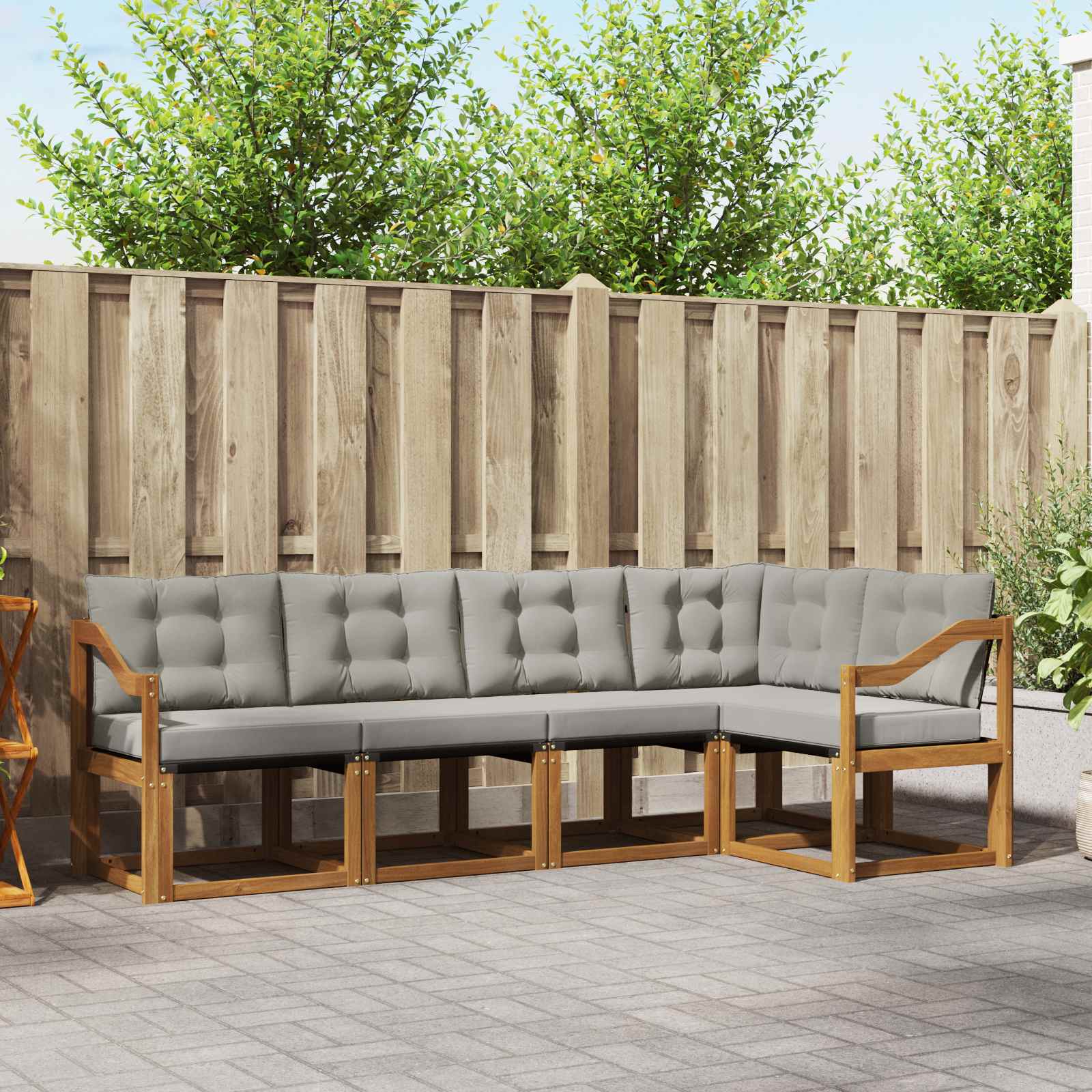 Buiten bankenset met kussen 5 pcs Natuurlijk en Lichtgrijs is nu te koop bij PeponiXL, paradijselijk wonen!