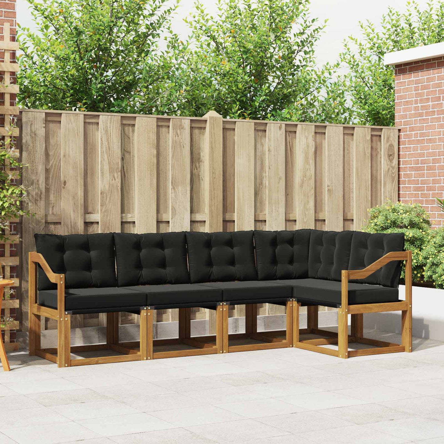 Buiten bankenset met kussen 5 pcs Natuurlijk en Zwart is nu te koop bij PeponiXL, paradijselijk wonen!